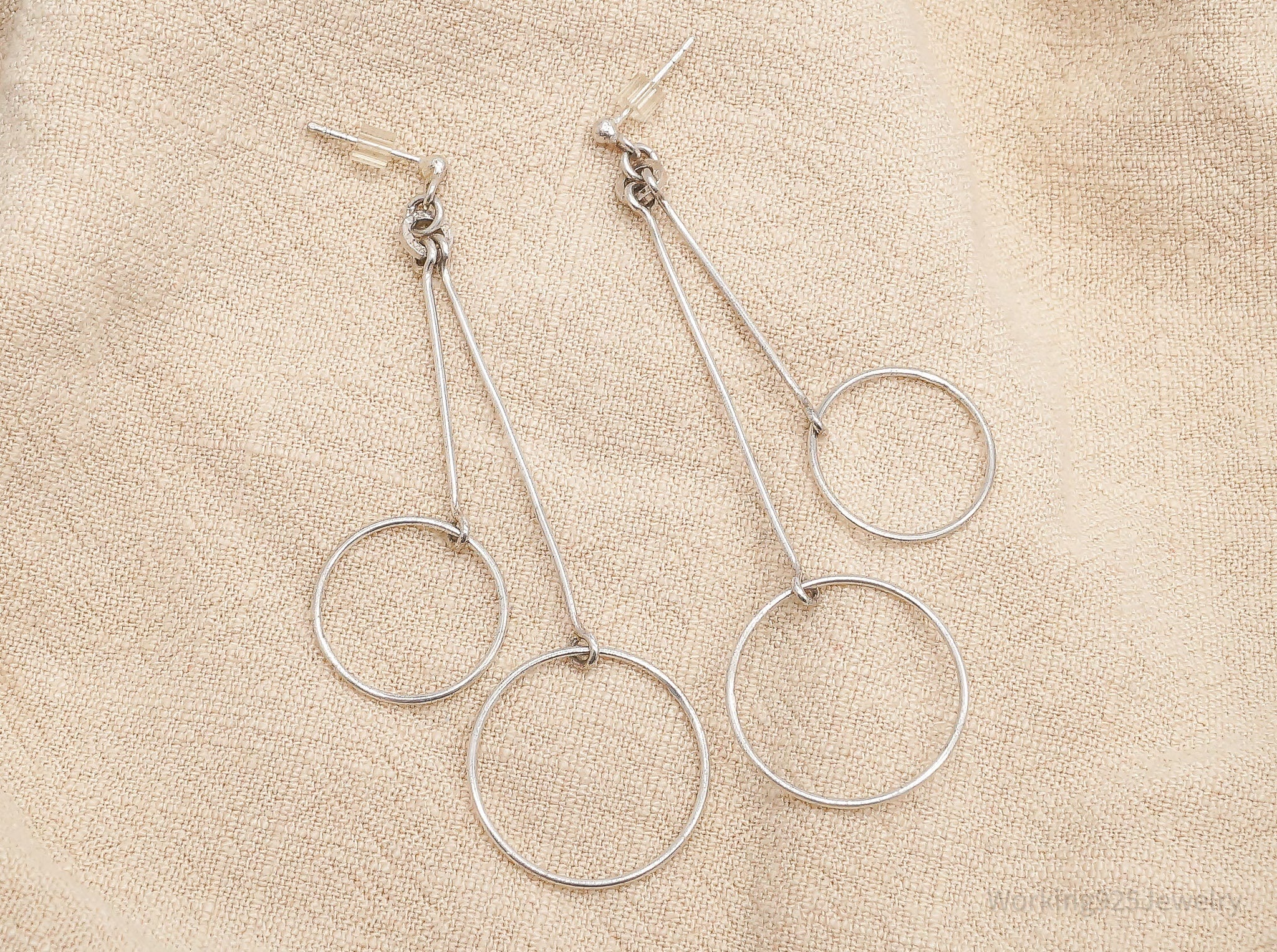 Vintage Geometric Modernist Style Sterling Silver Earrings