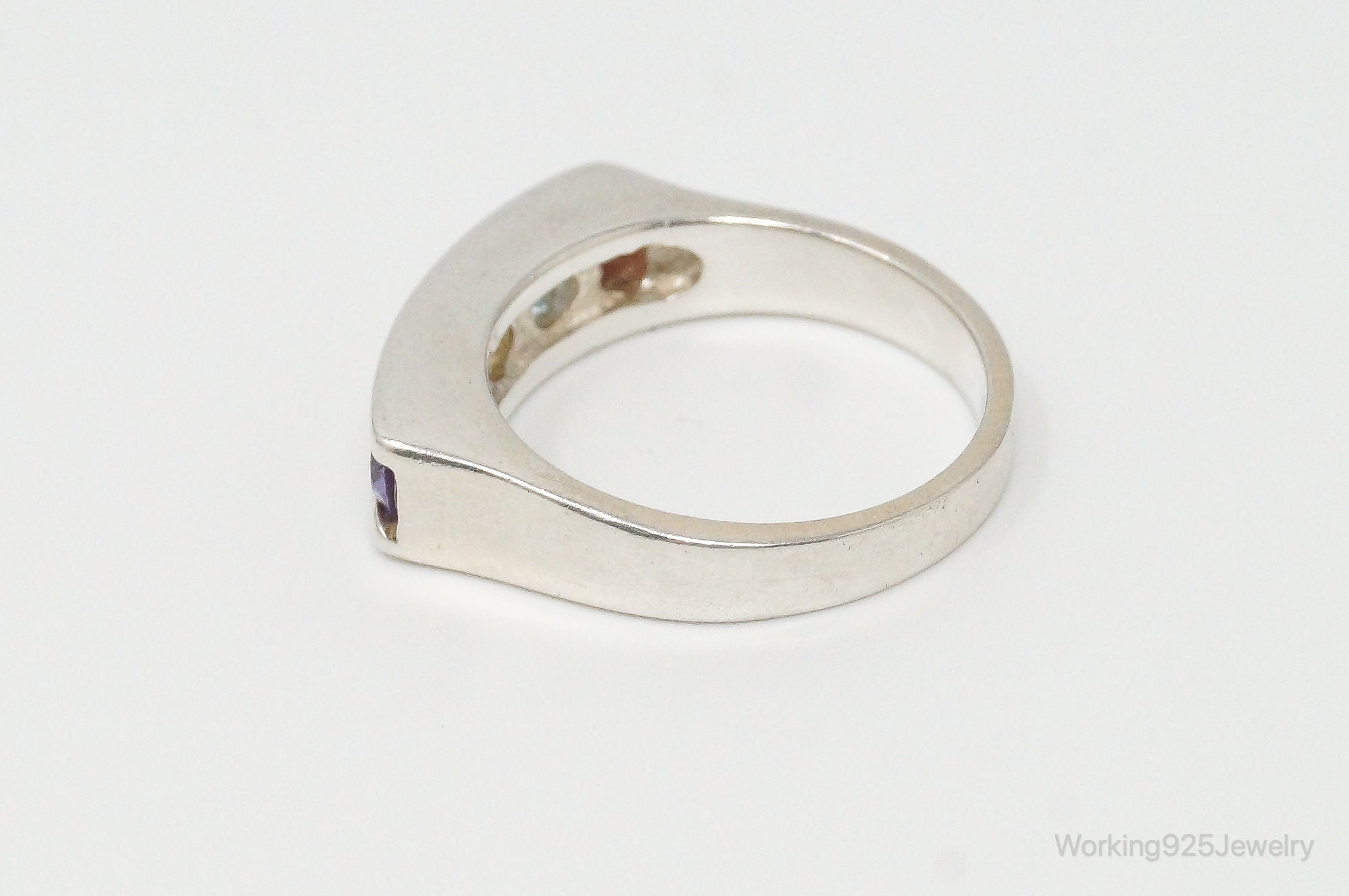 Vintage Designer Multi Gem Rainbow Sterling Silver Ring - Size 9