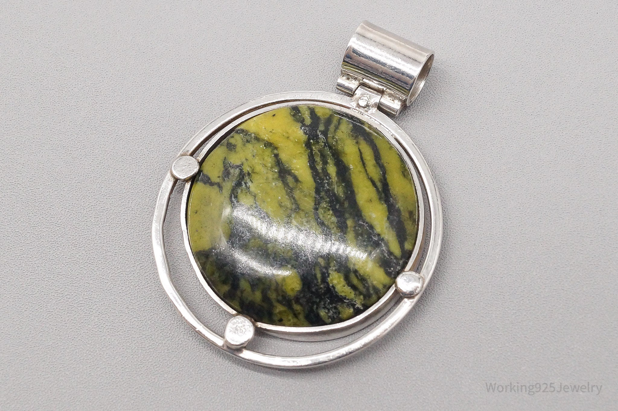 Vintage Large Turtle Jasper 950 Silver Necklace Pendant