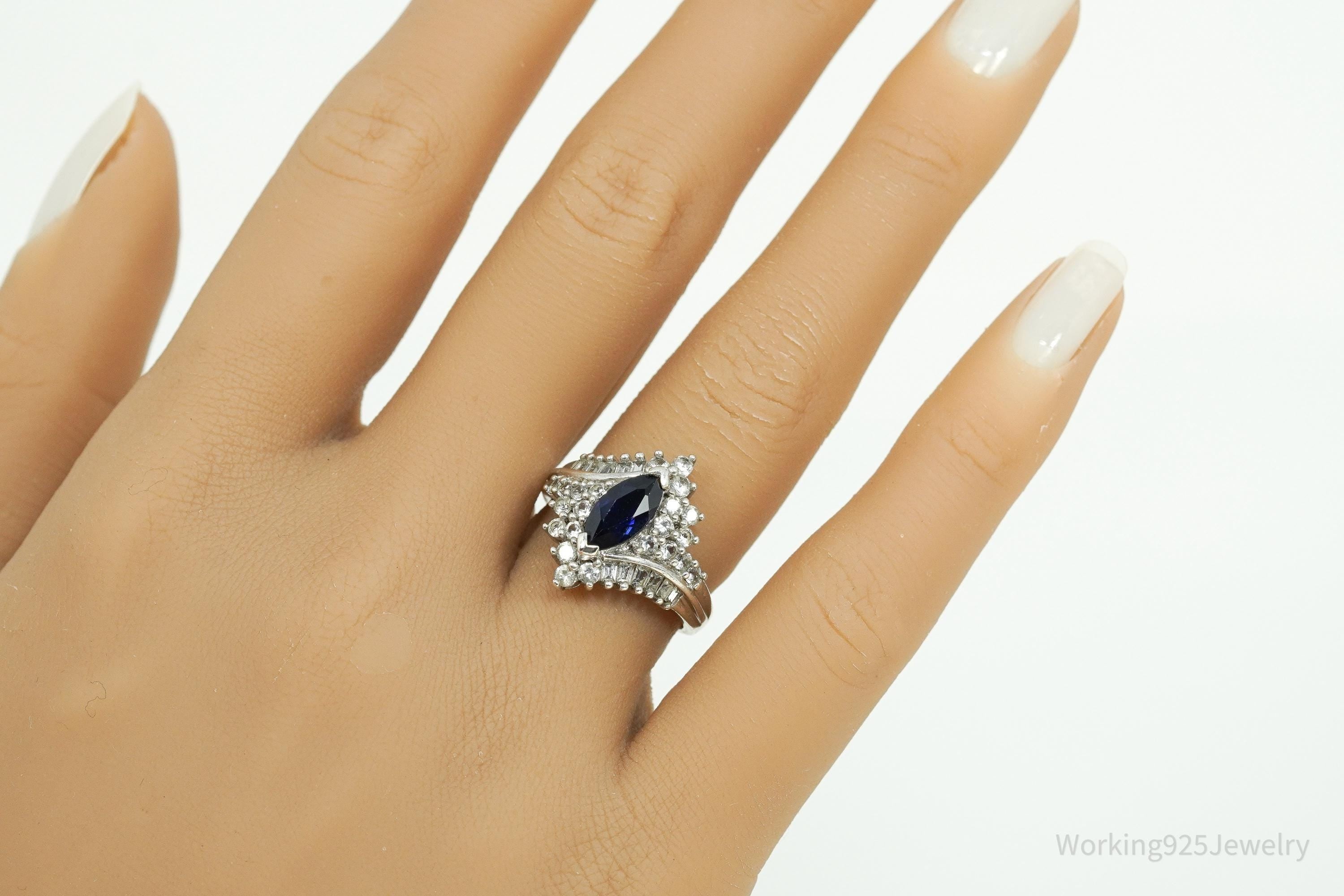 Vintage Hamilton Jewelers Blue & White Sapphire Sterling Silver Ring - Size 7