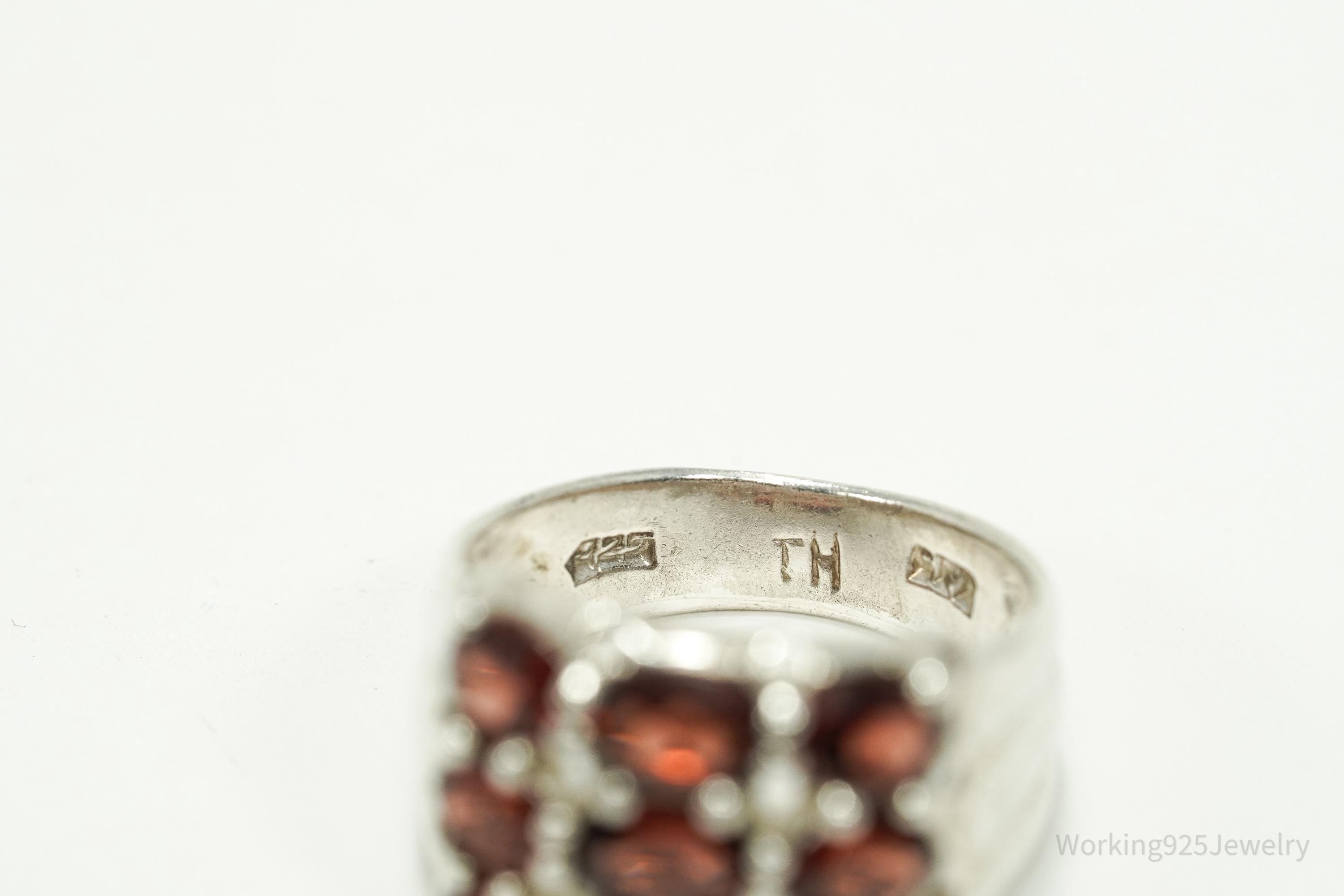 Vintage Garnet Sterling Silver Ring - Size 8.25