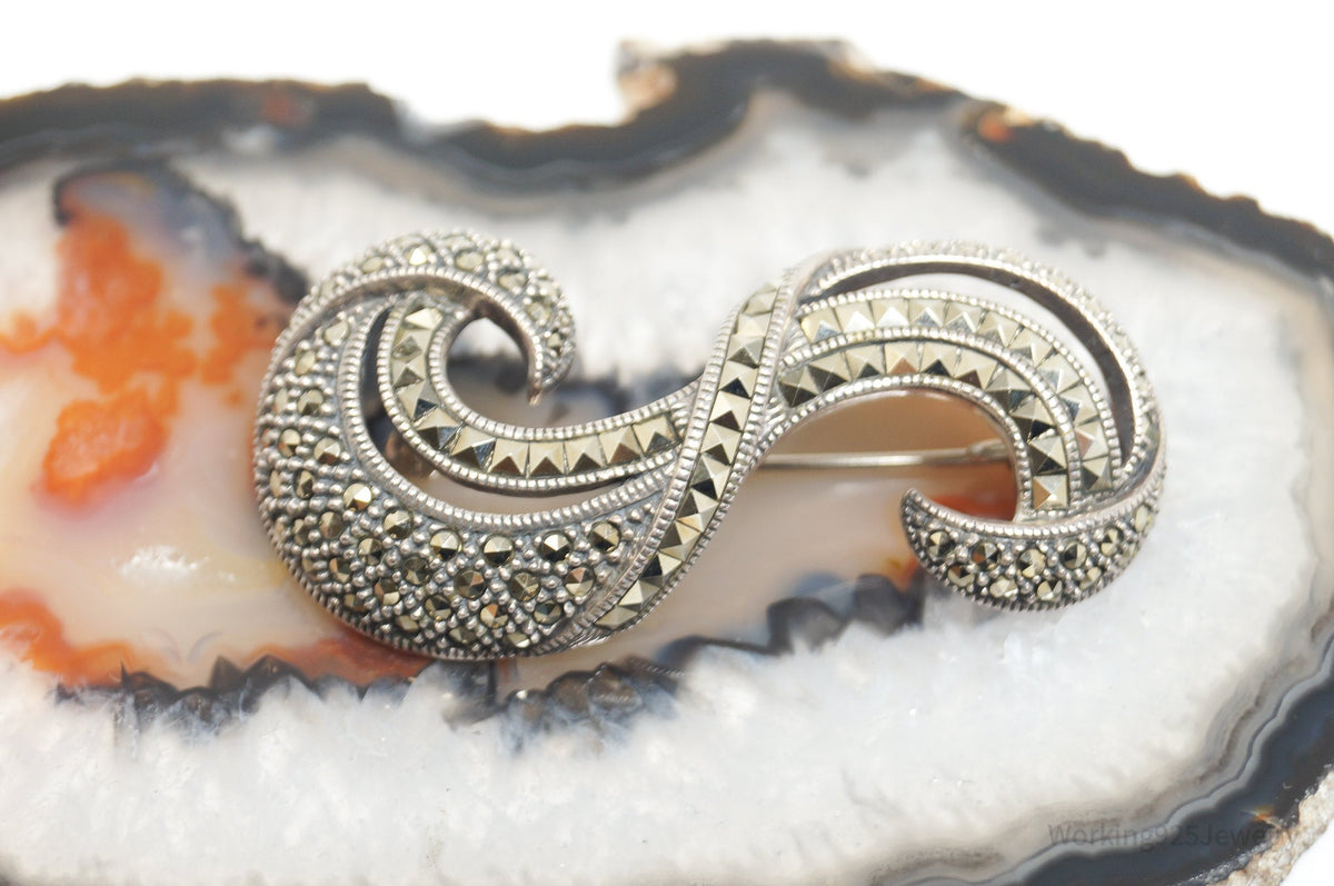 Rare Large Vintage Designer Judith Jack Marcasite 0228/1000 Sterling Silver Pin