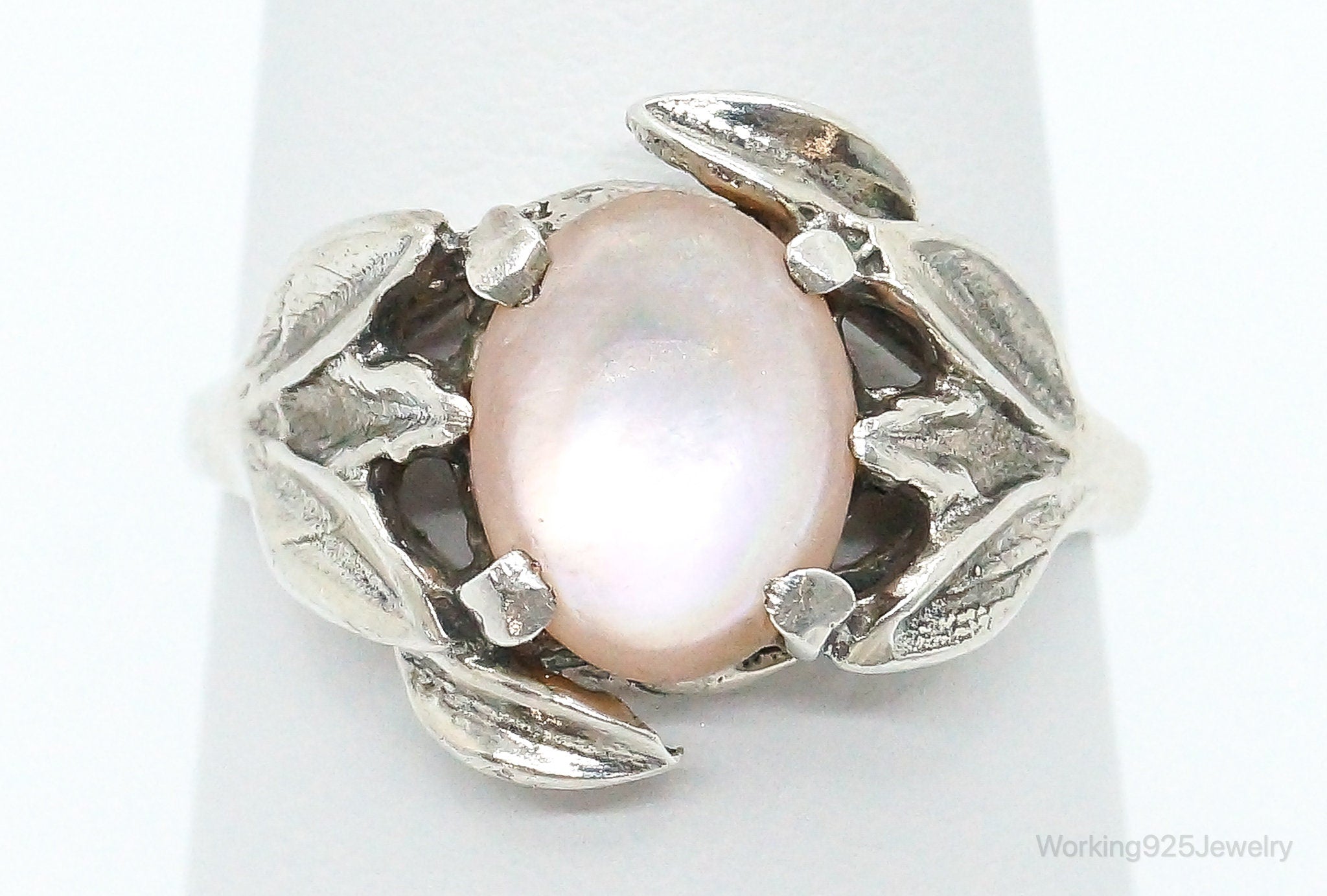 Vintage Pink Mother Of Pearl Sterling Silver Ring - Size 6.25