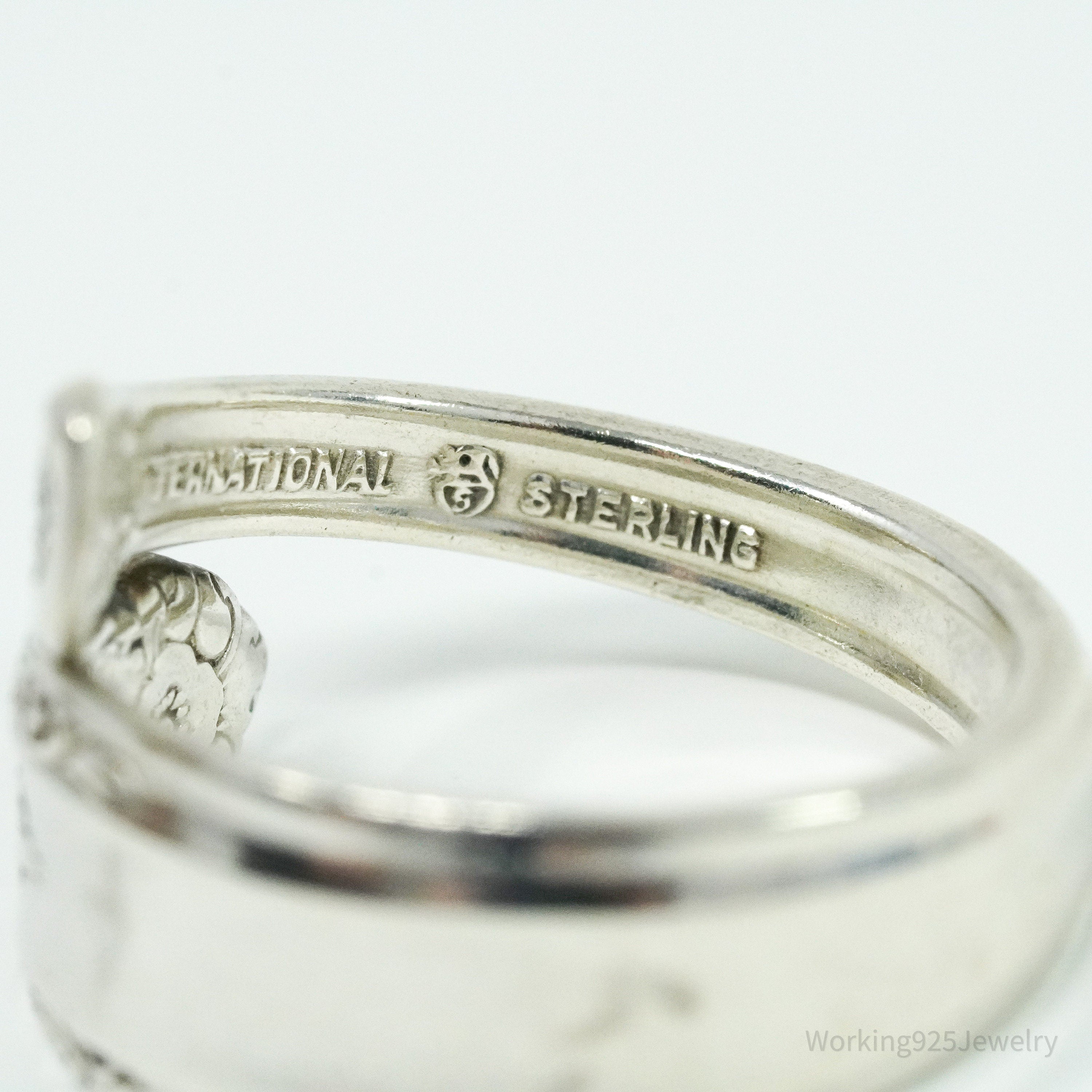 Antique International Sterling Silver Floral Spoon Ring Size 6.5