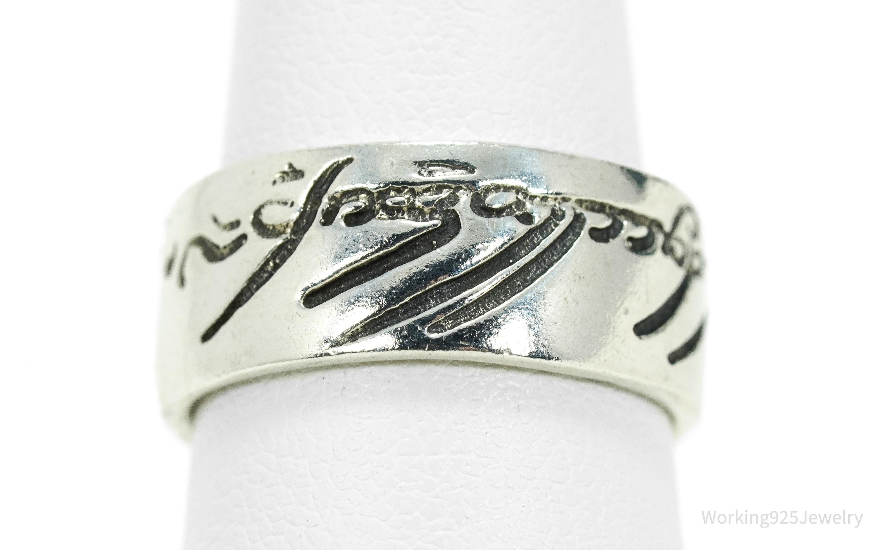 Vintage Lord Of The Rings Elvish Band Sterling Silver Ring - Size 6.25