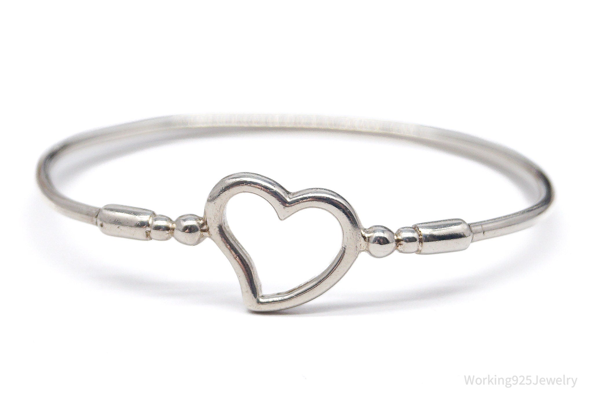 Vintage Open Heart Sterling Silver Bangle Bracelet - 5.5"
