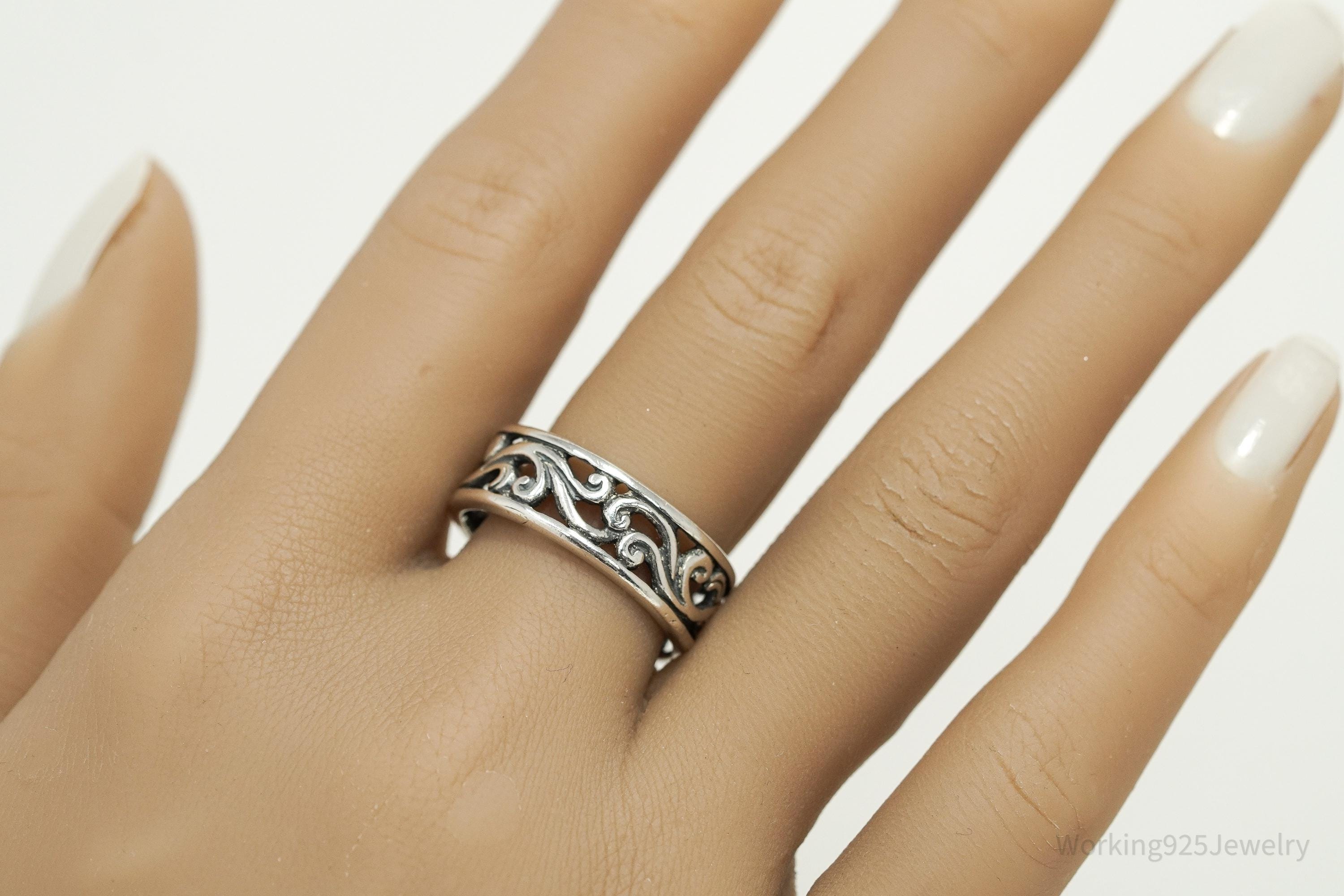 Vintage Scrolls & Swirls Sterling Silver Band Ring - Size 10