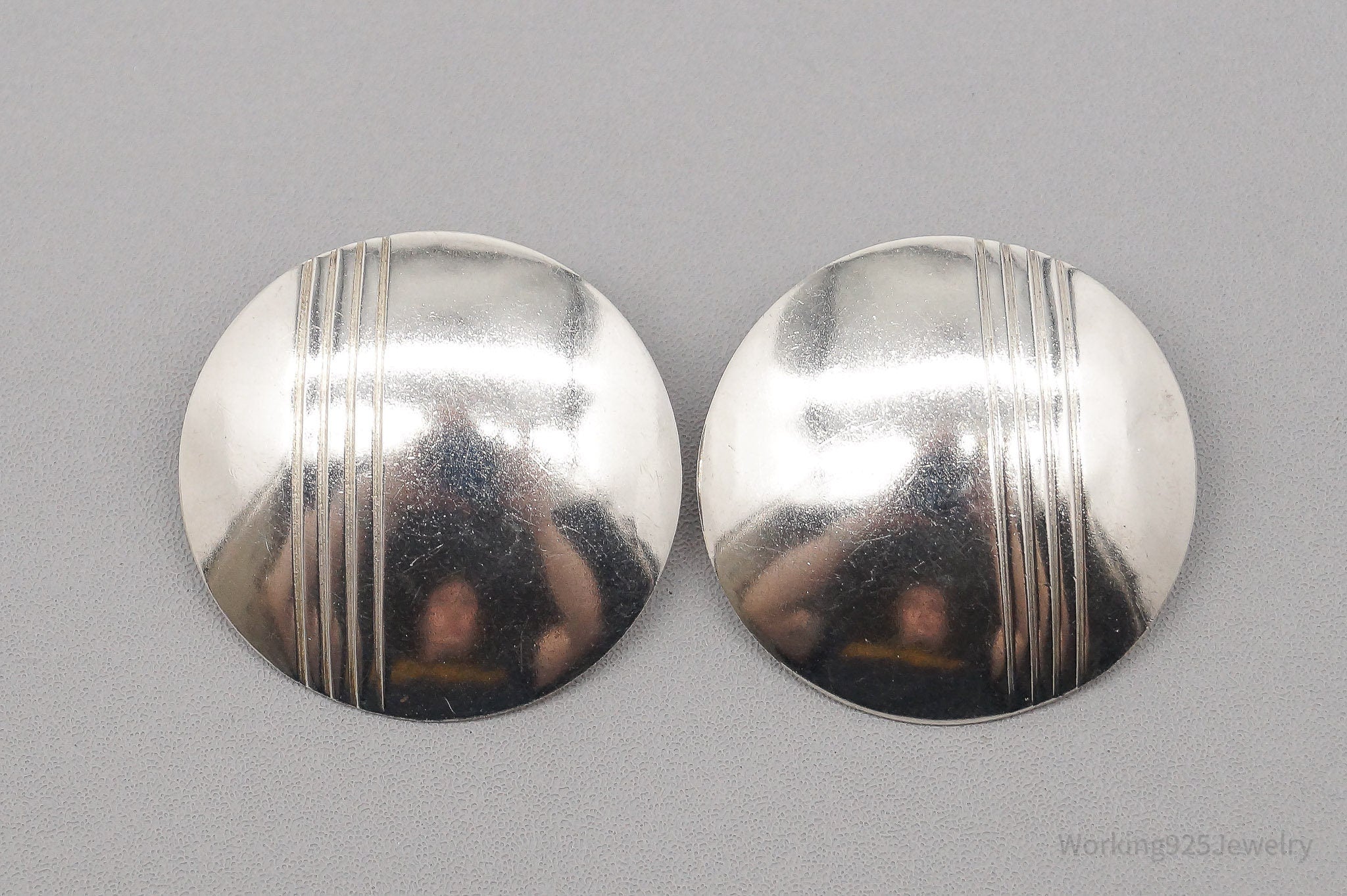 Vintage Large Disk Sterling Silver Earrings