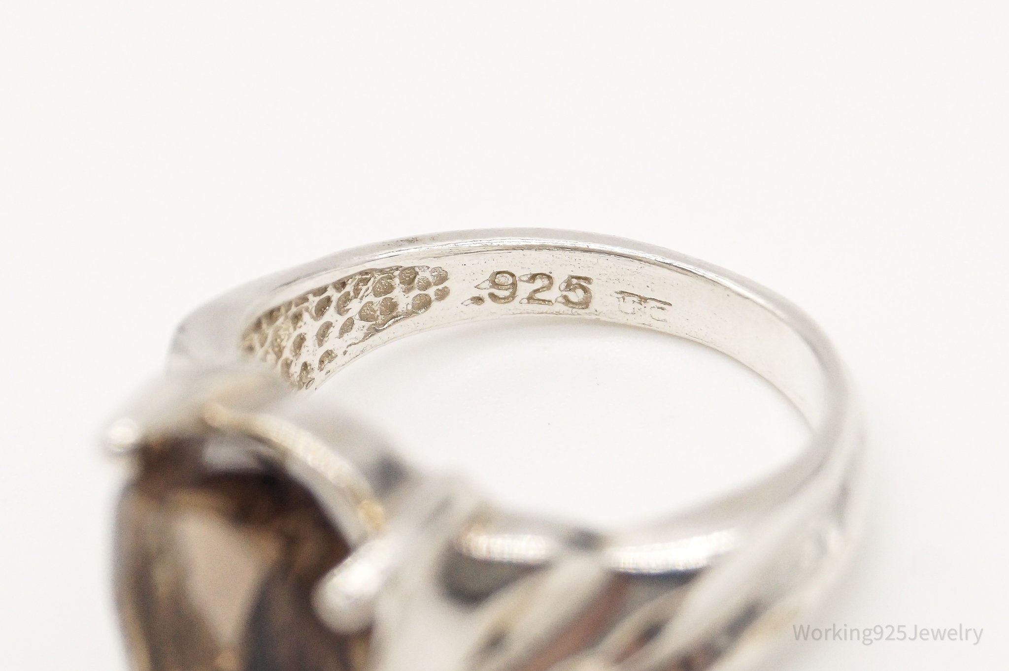 Vintage Large Smoky Topaz Sterling Silver Ring - Size 6.75