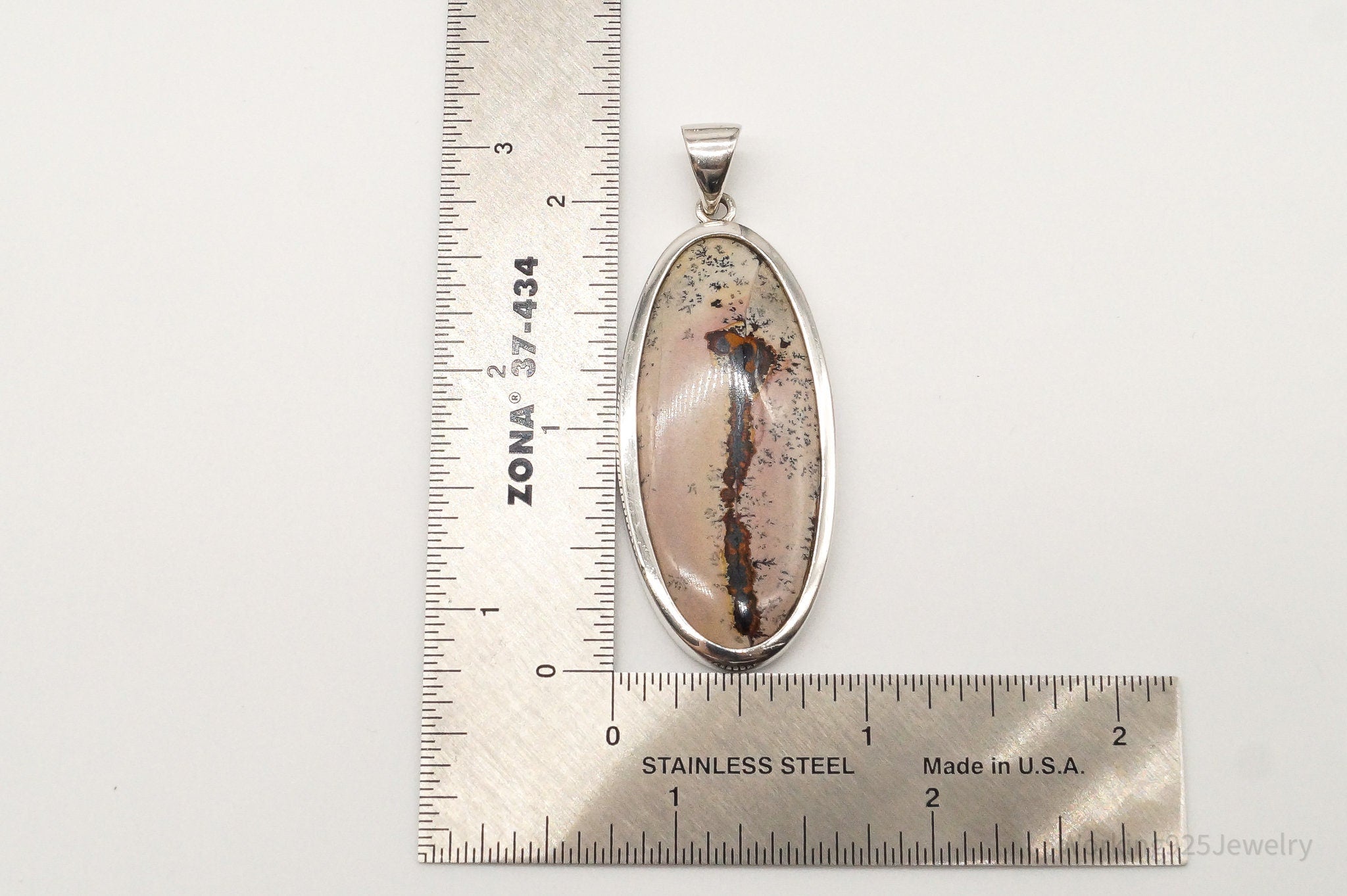 Vintage Long Dendrite Jasper Sterling Silver Pendant