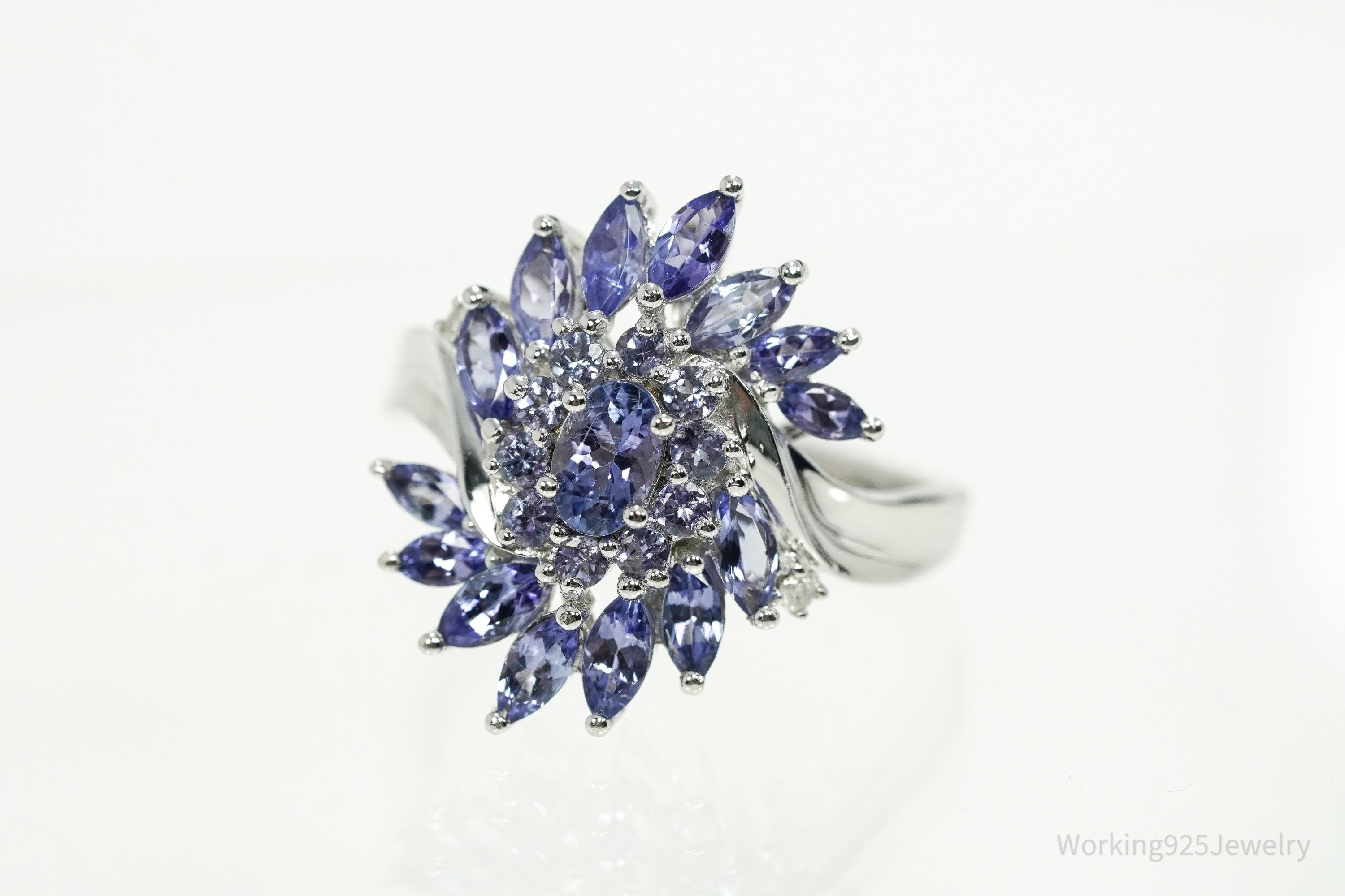 Designer JS Tanzanite & Diamond Sterling Silver Ring Size 10.25
