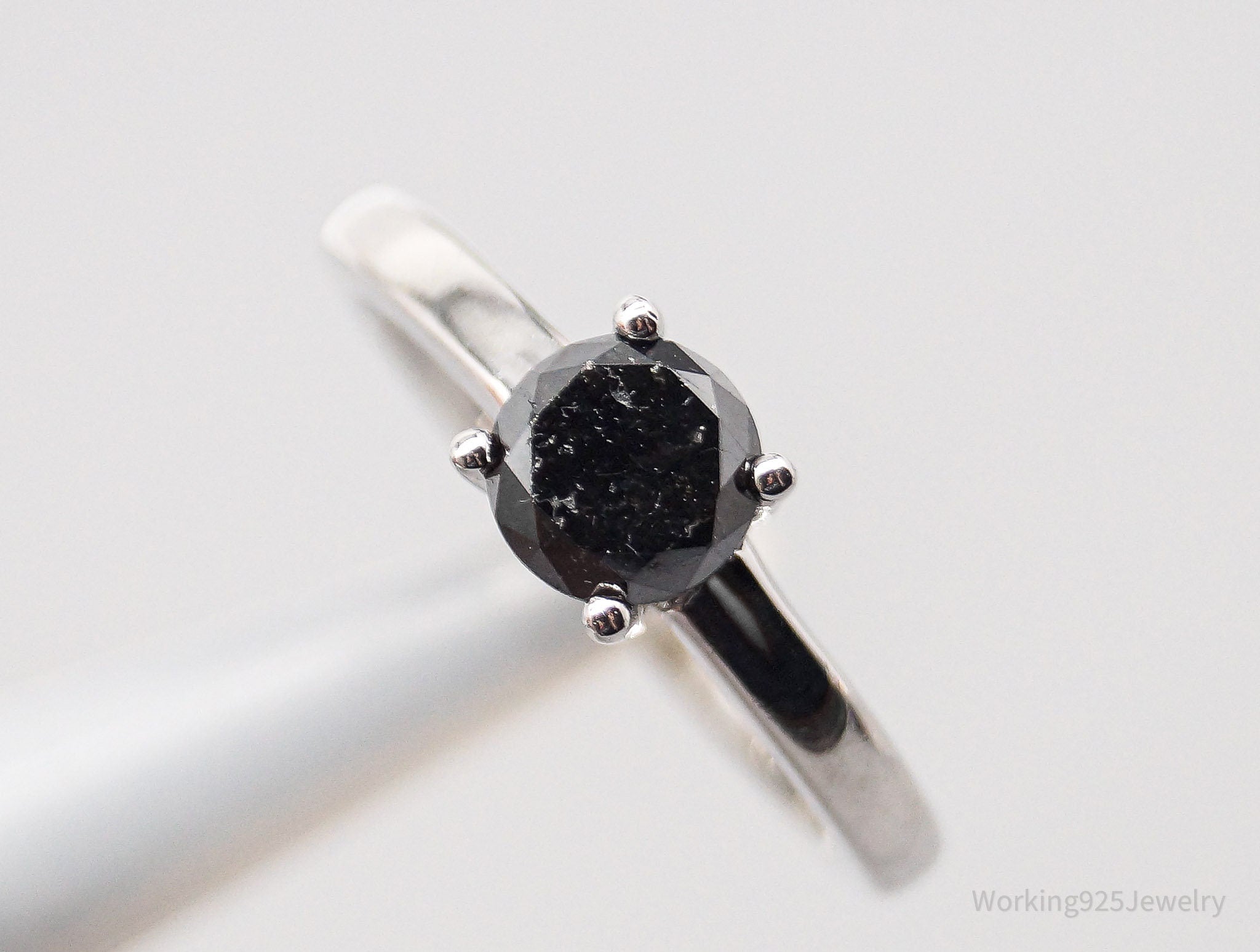 JTV JS Black Diamond Platinum Over Sterling Silver Ring - Size 7