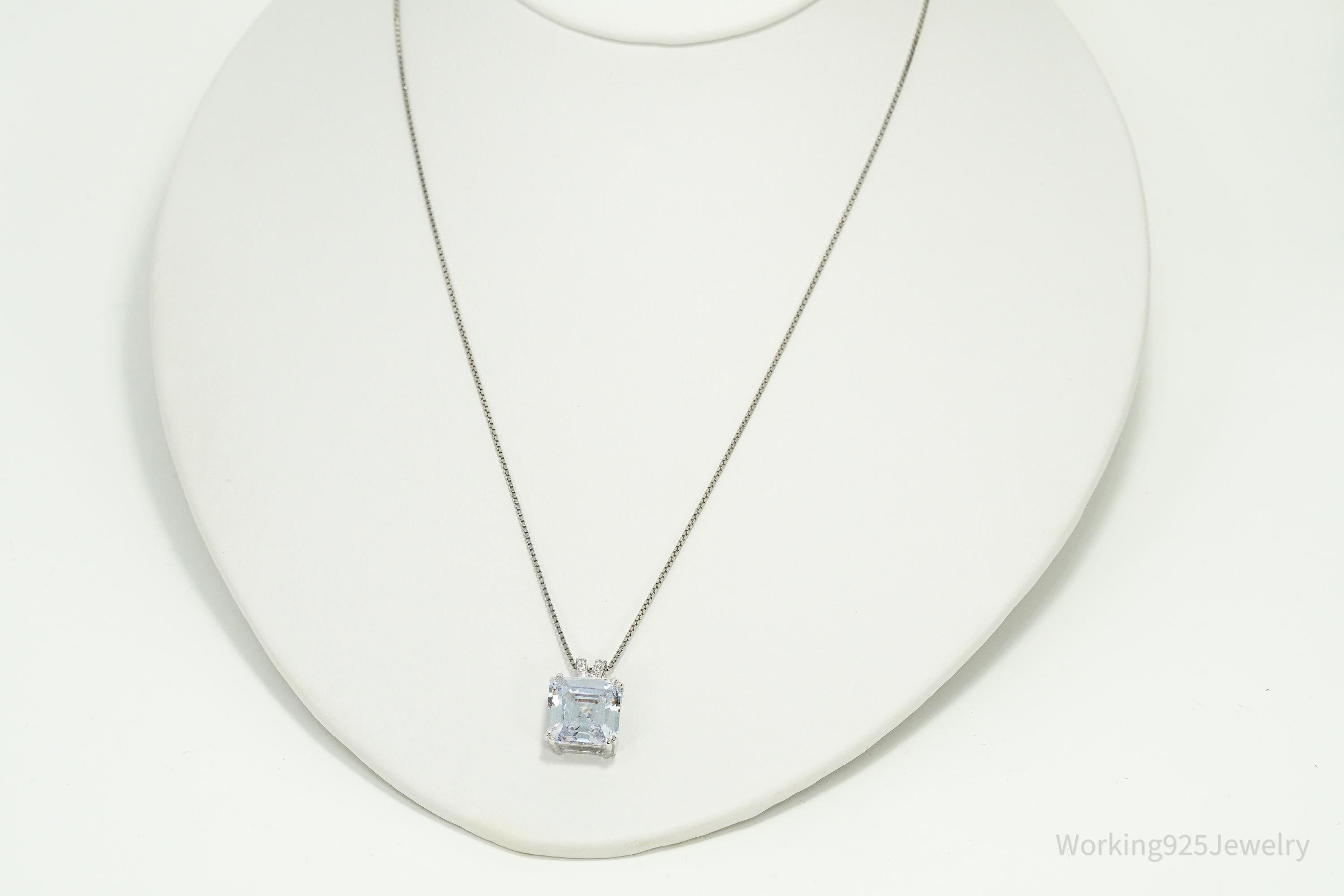 Vintage Bradford Exchange Large Cubic Zirconia Sterling Silver Necklace 20"