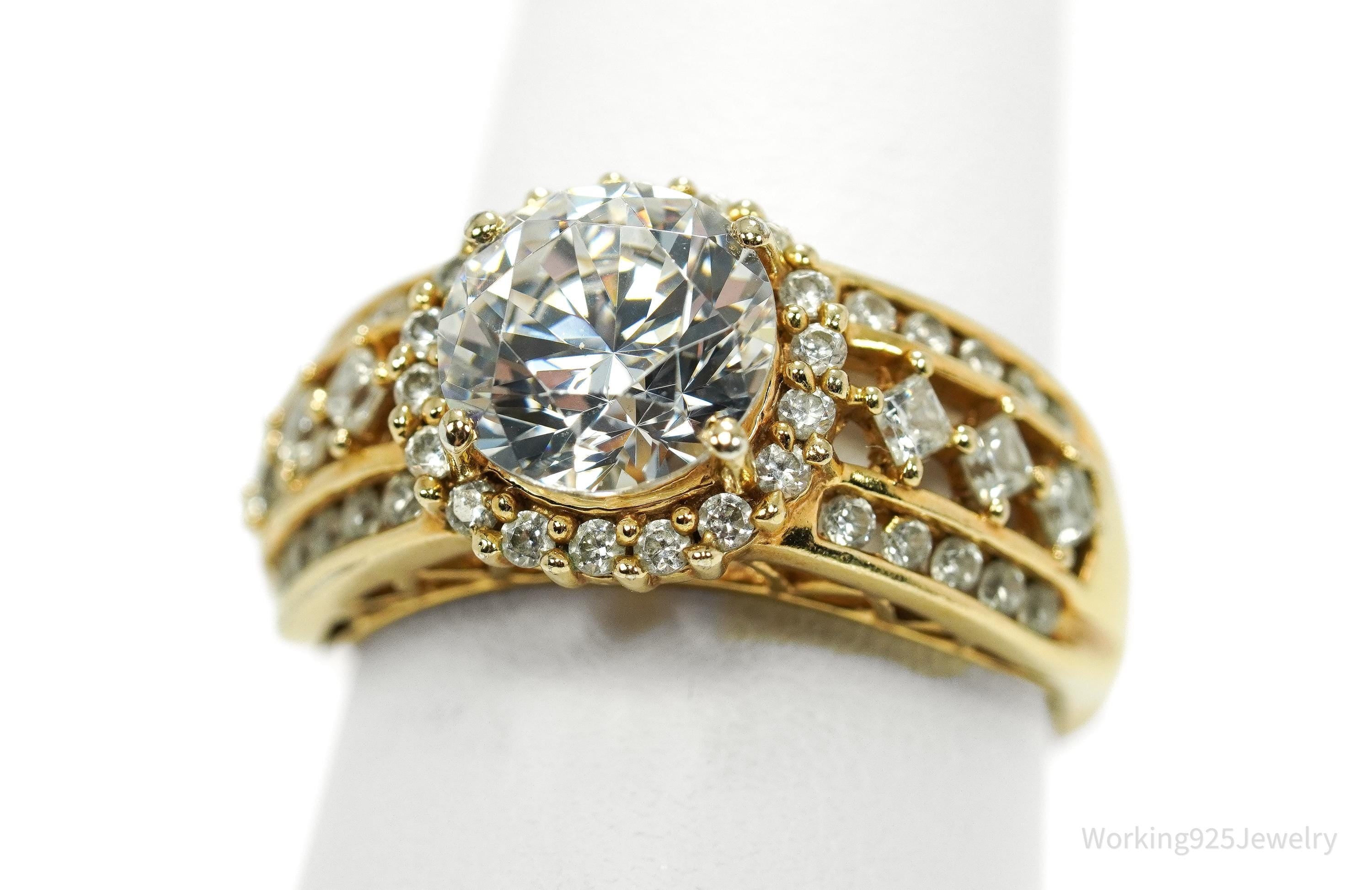 Vintage Designer MEDA Cubic Zirconia Gold Vermeil Sterling Silver Ring - Size 9