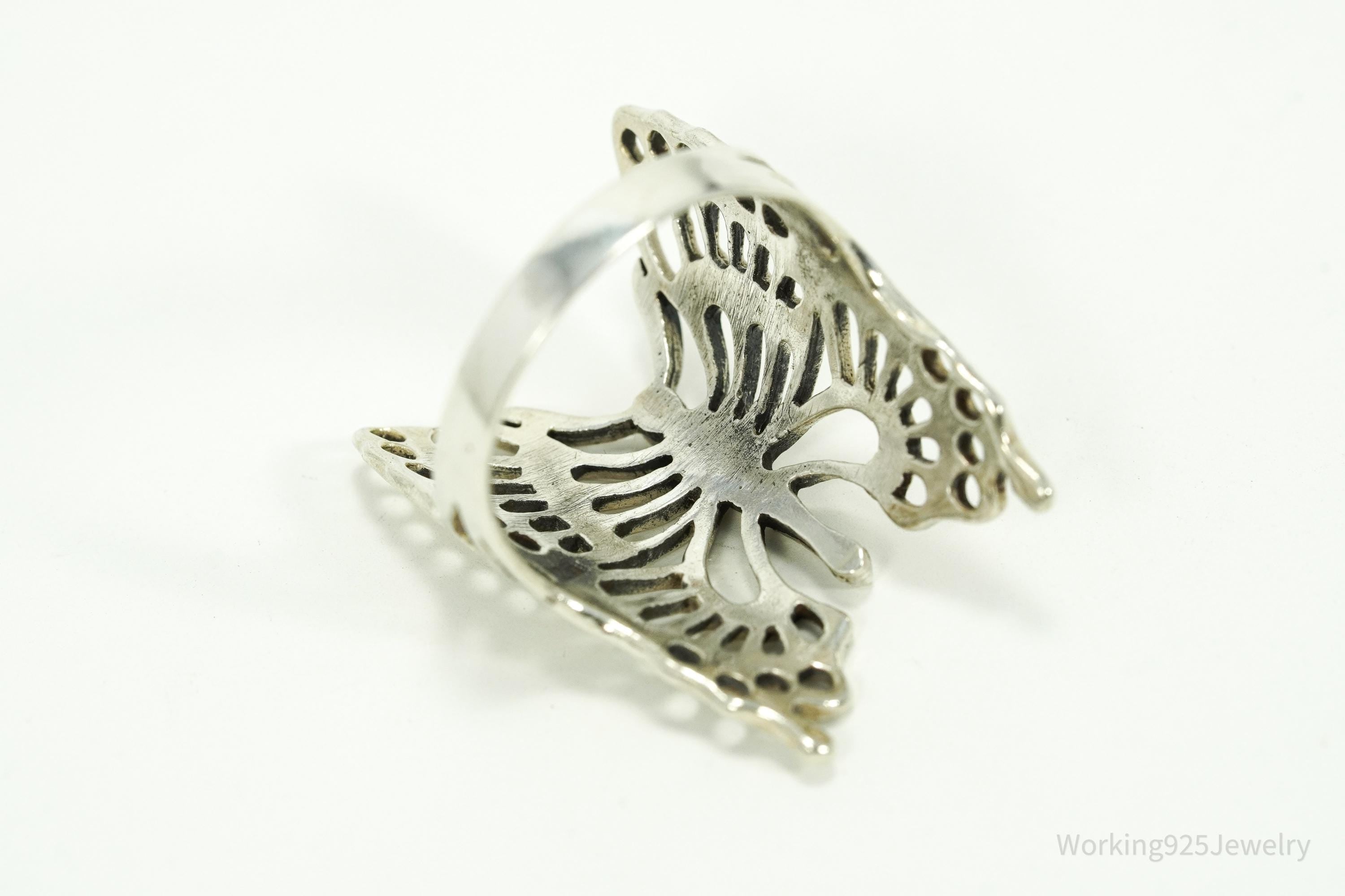 Vintage Large Butterfly Sterling Silver Ring - Size 7.75