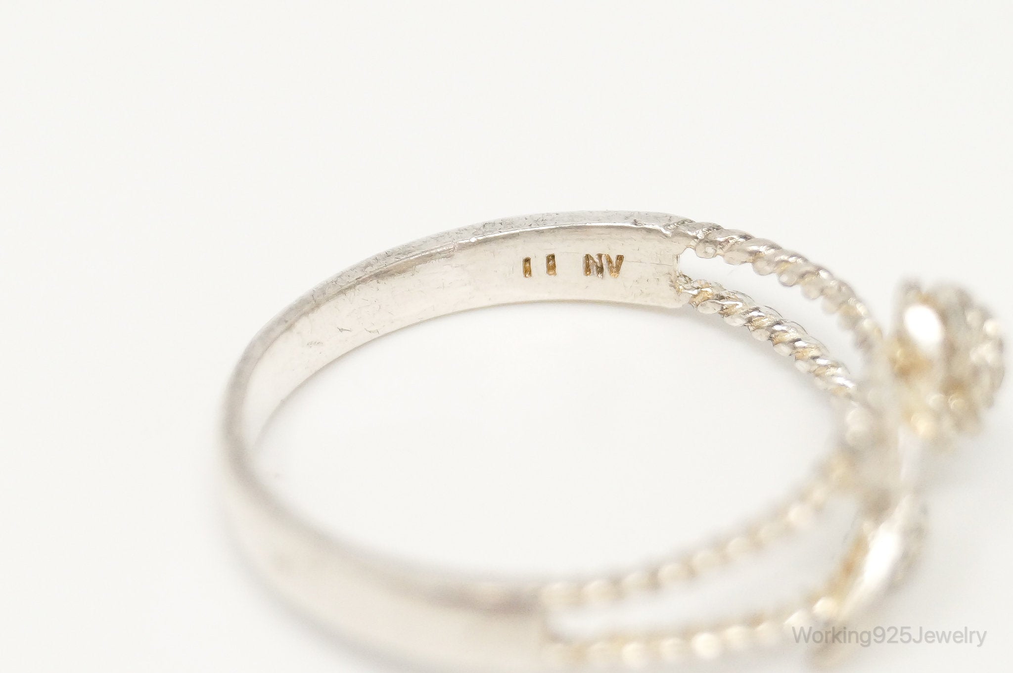 Vintage Designer NV Rose Sterling Silver Ring - Size 11