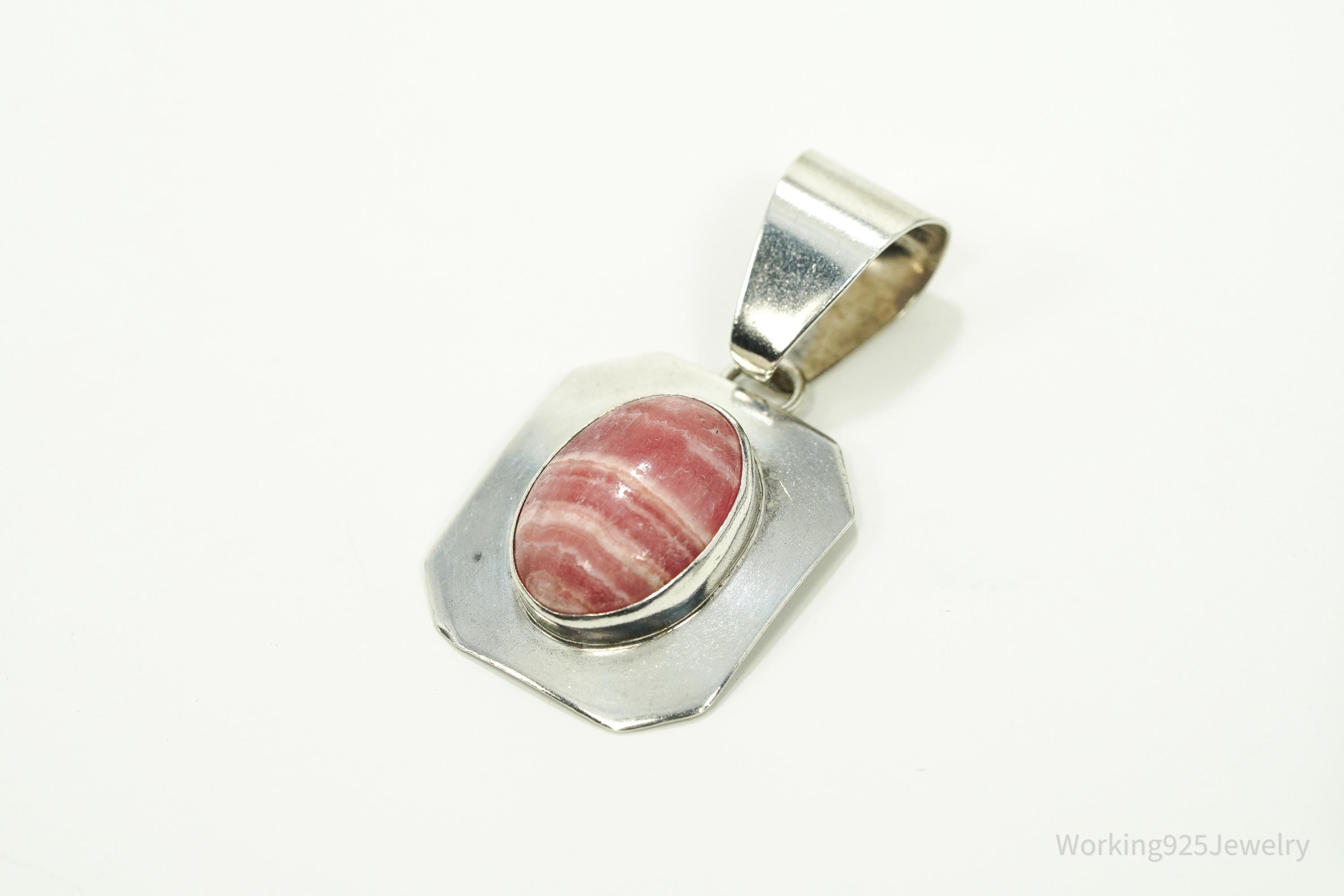 Vintage Native American Rhodochrosite Sterling Silver Pendant