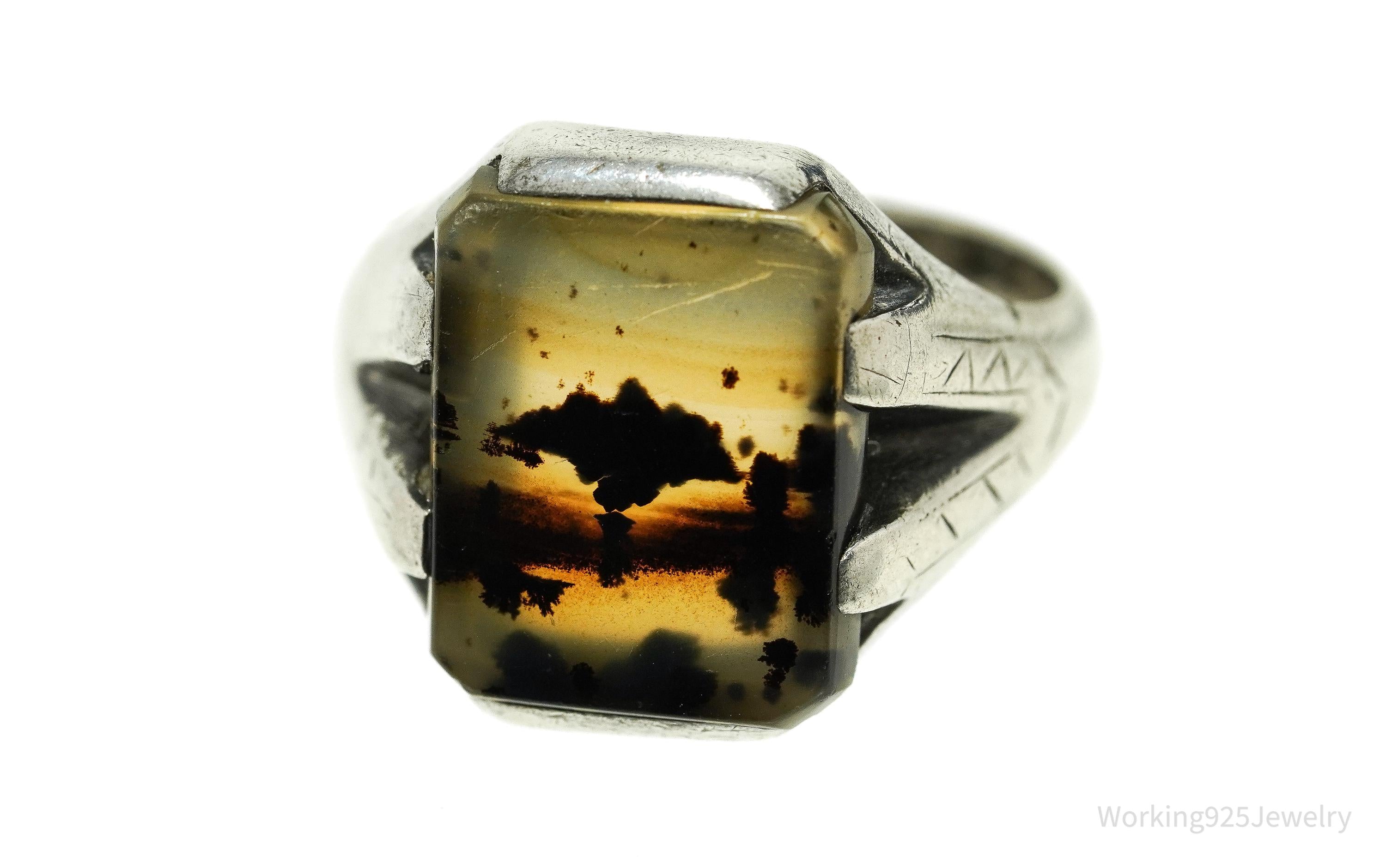 Antique Agate Sterling Silver Ring Size 8.75