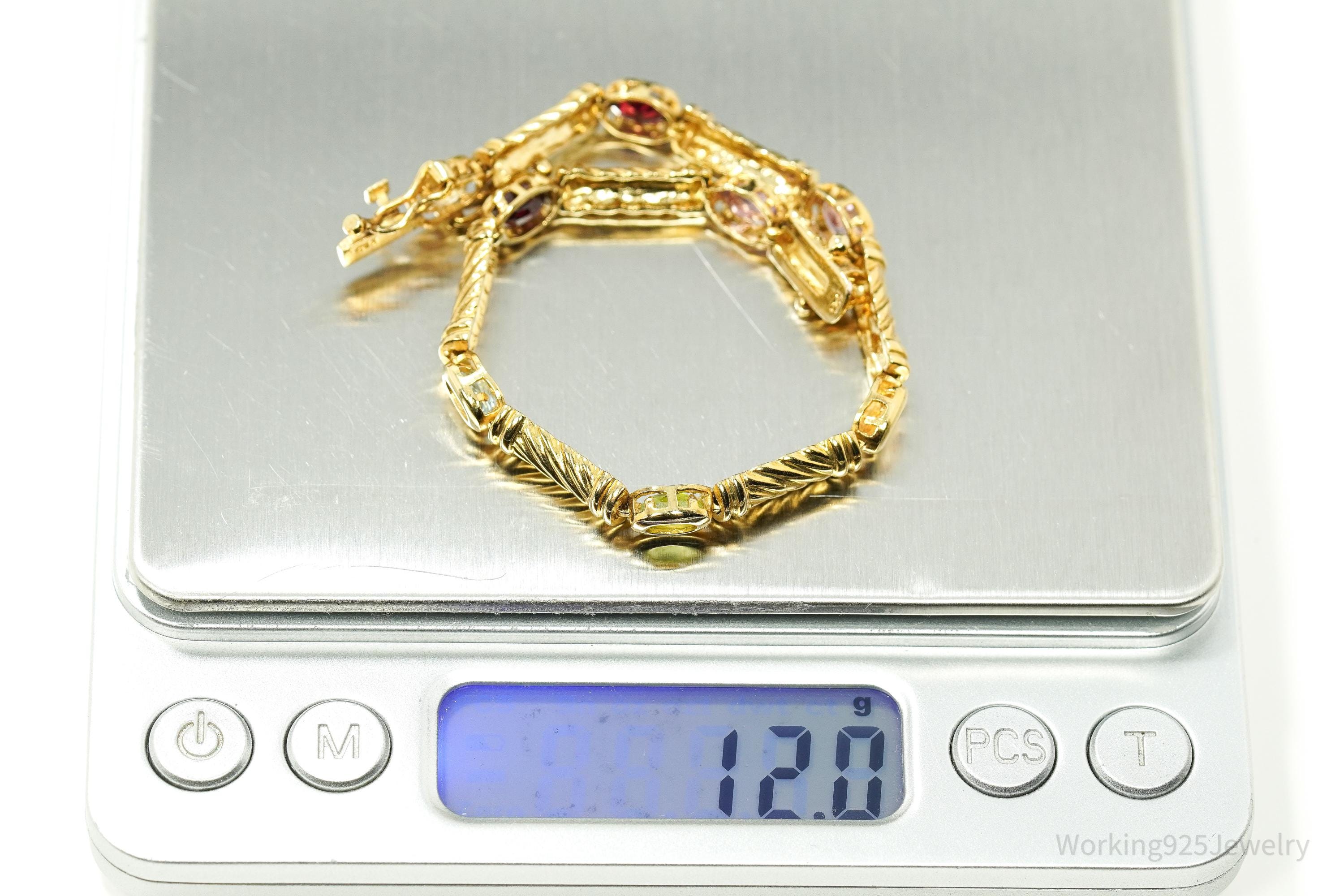 Vintage FAS Multi Gemstone Gold Over Sterling Silver Bracelet