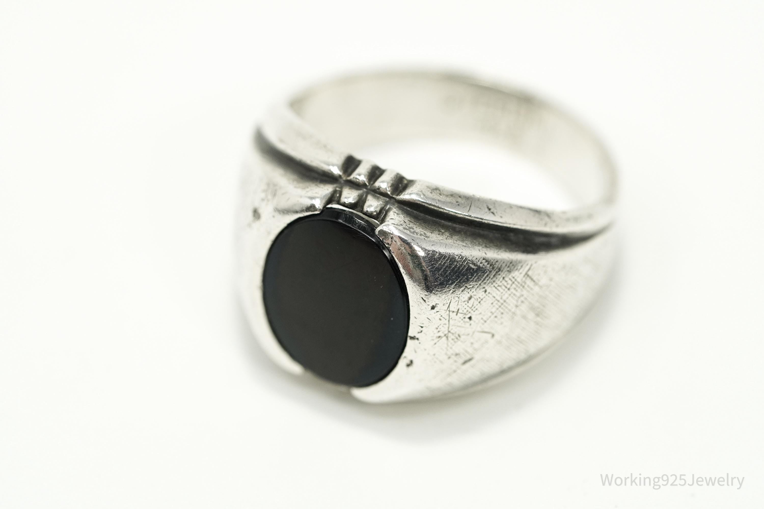 Antique Designer Clark & Coombs Black Onyx Sterling Silver Ring - Size 8.75