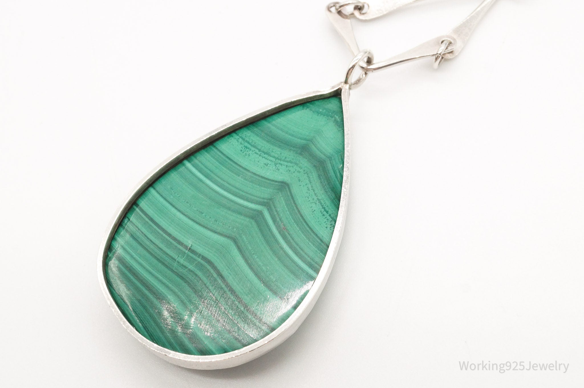 Vintage Large Malachite Sterling Silver Necklace