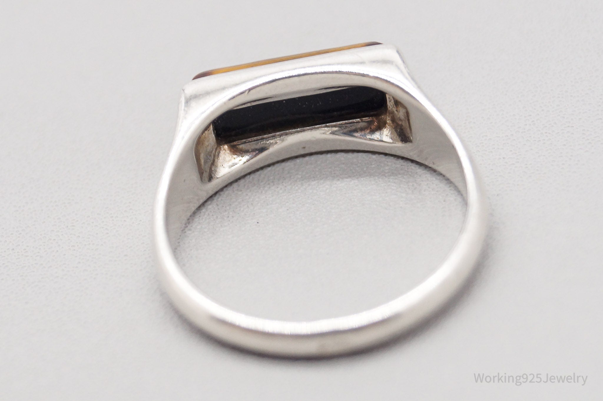 Vintage Amber Modernist Sterling Silver Ring - Size 6.25