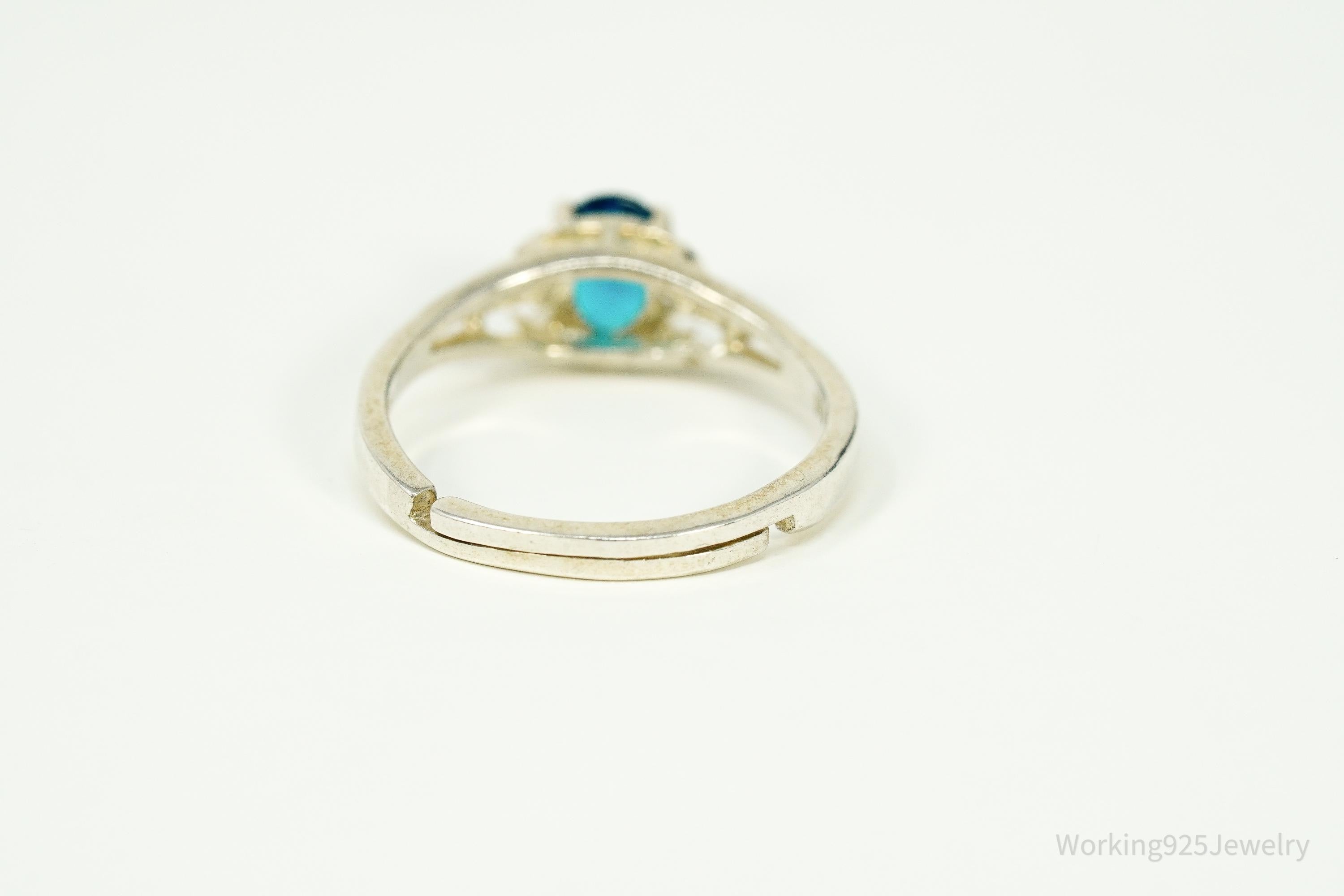 Vintage Faux Sapphire Sterling Silver Ring - Size 4.5 Adjustable