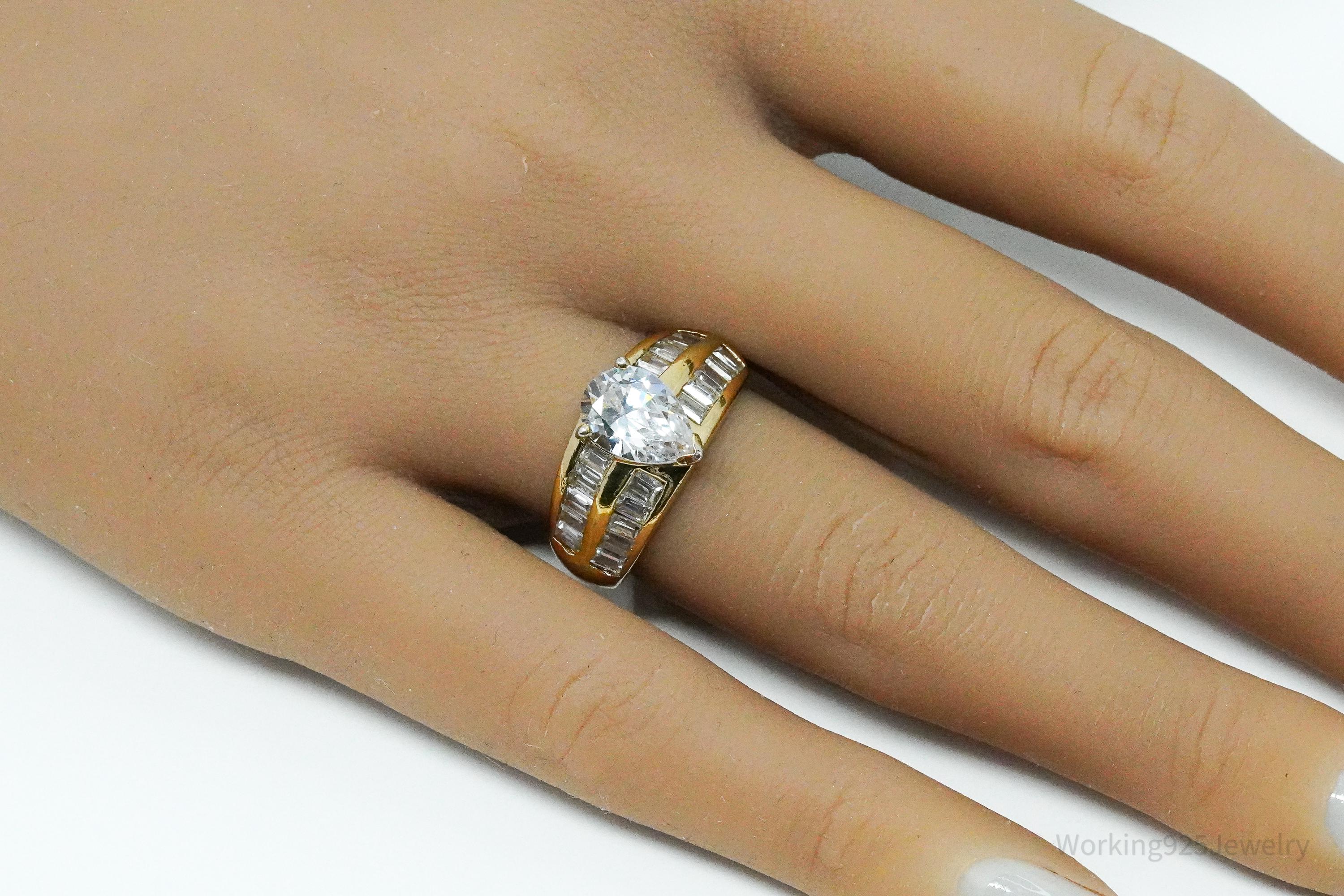 Vintage Gold Vermeil Cubic Zirconia Sterling Silver Ring - Size 7