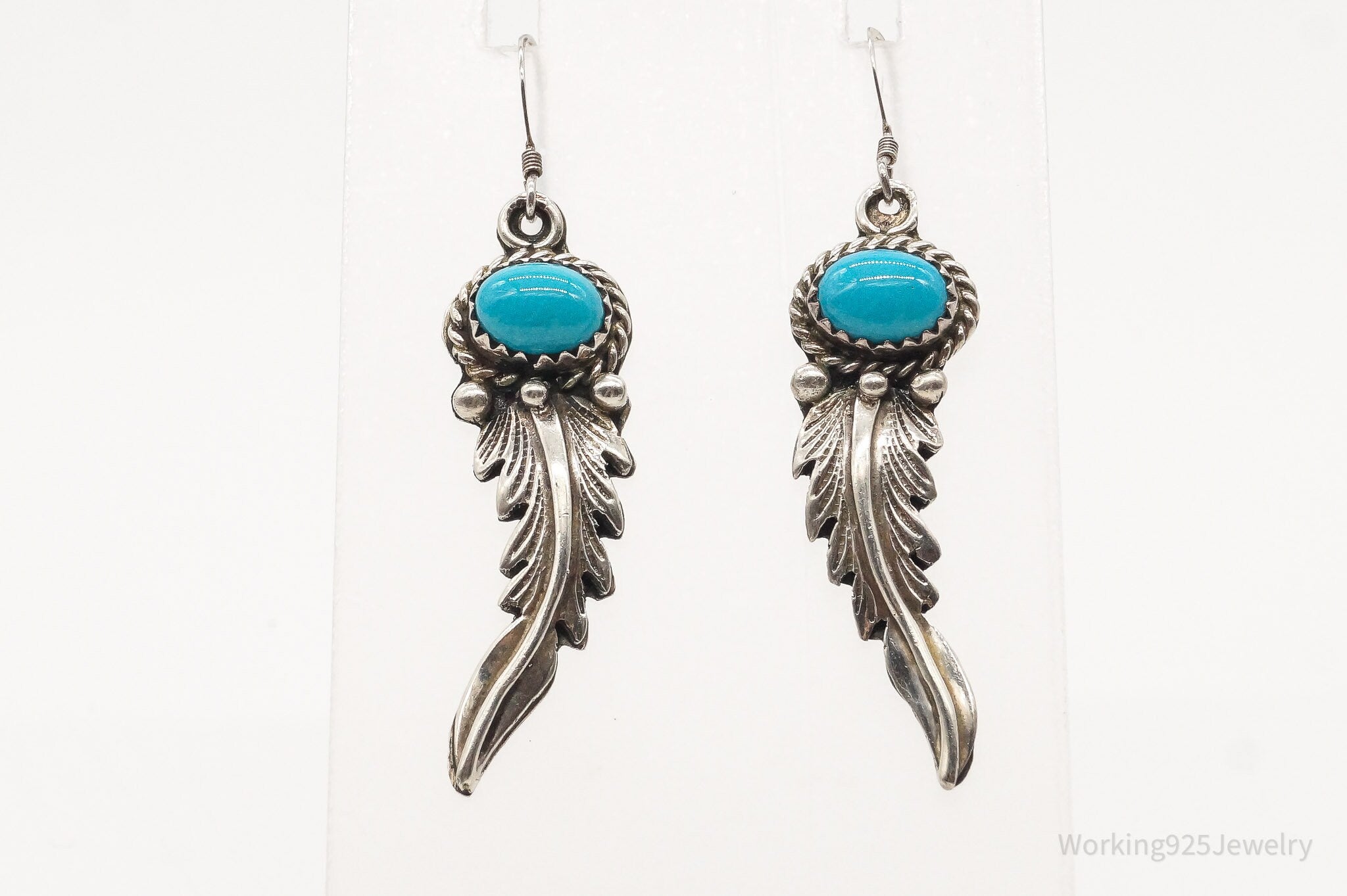 Vintage Native American Turquoise Feather Sterling Silver Earrings