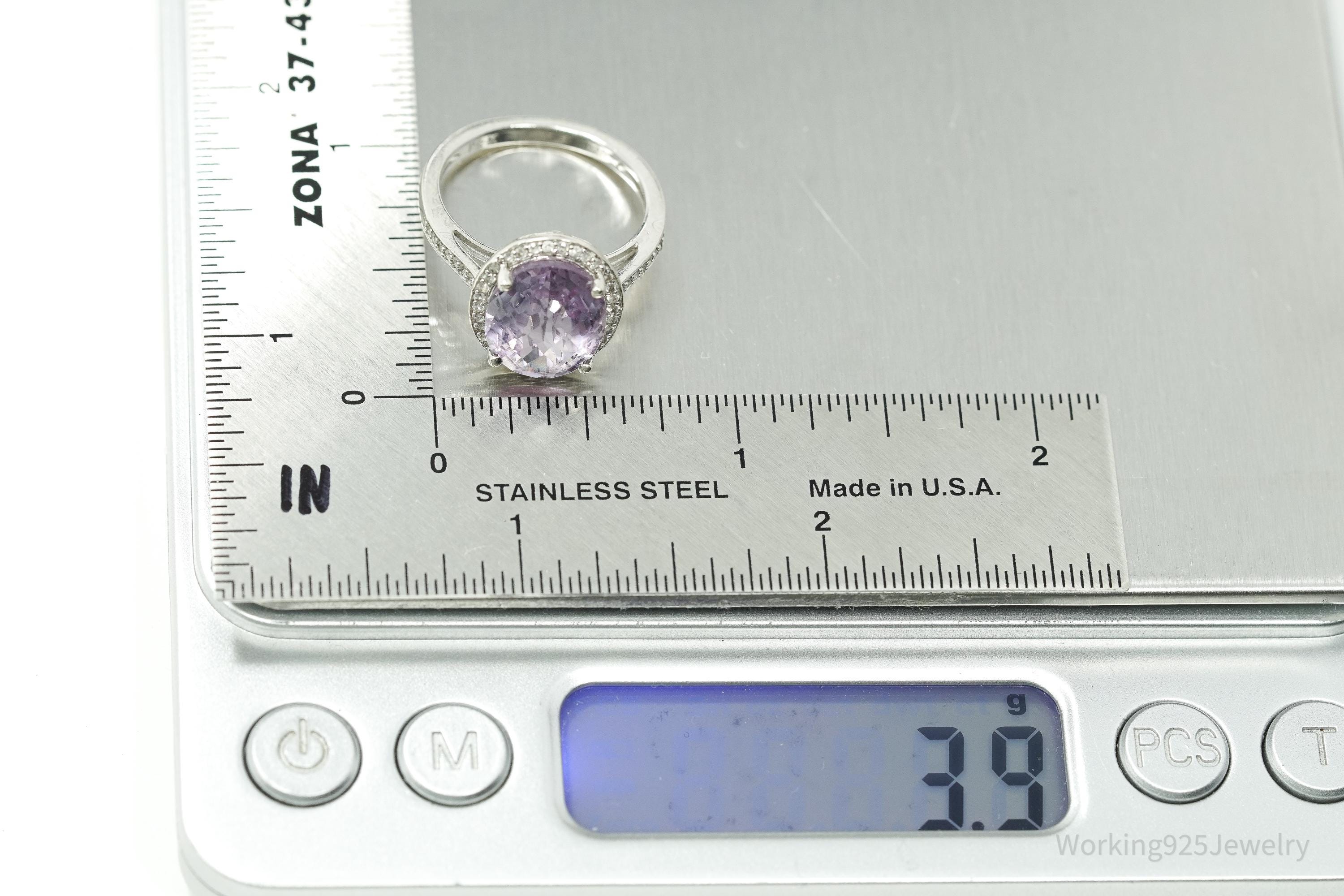 Vintage Amethyst & Cubic Zirconia Sterling Silver Ring - Size 7
