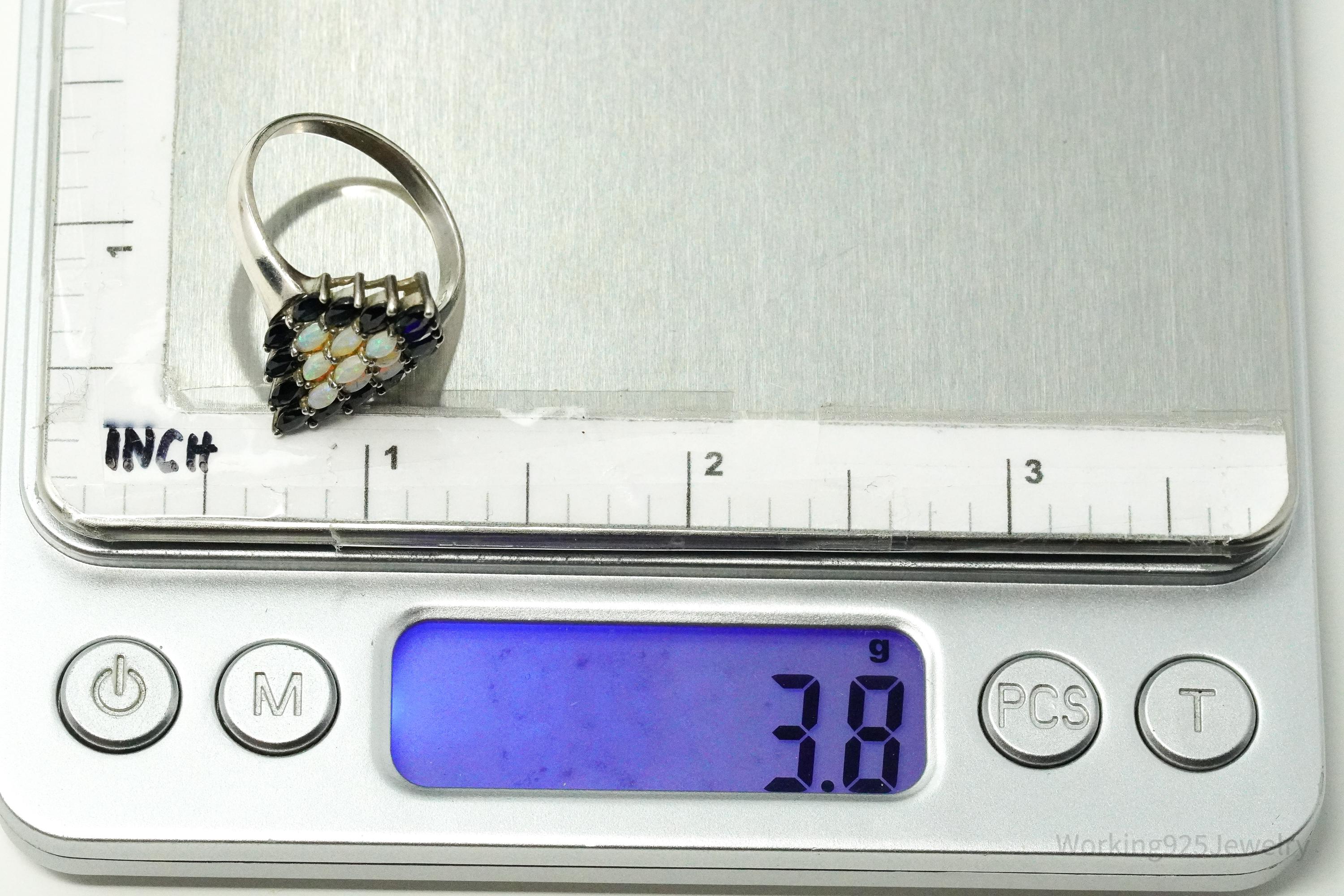 Vintage CNA Opal & Blue Sapphire Sterling Silver Ring - Size 9