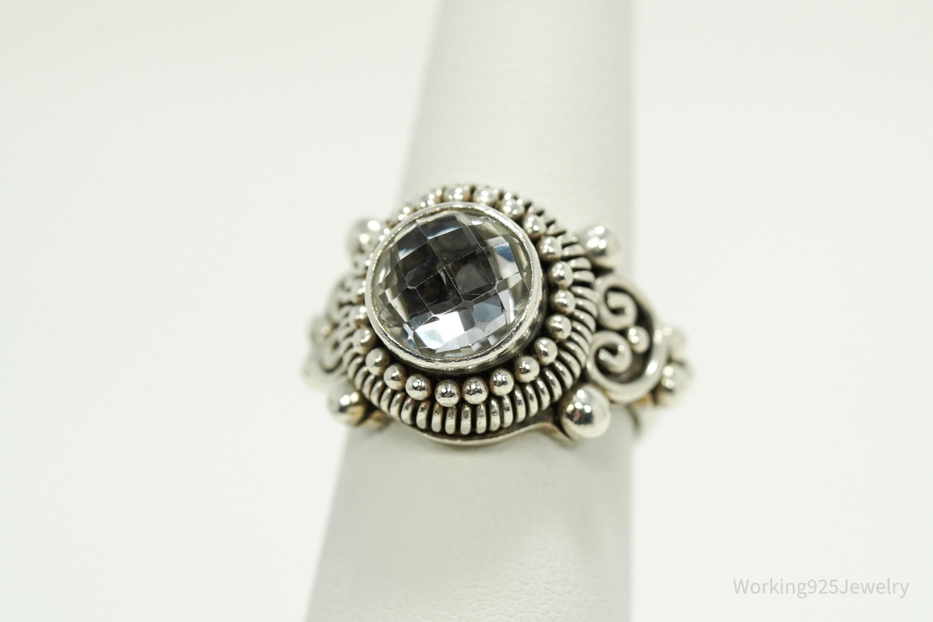 Vintage BA Suarti Crystal Sterling Silver Ring Size 7.25