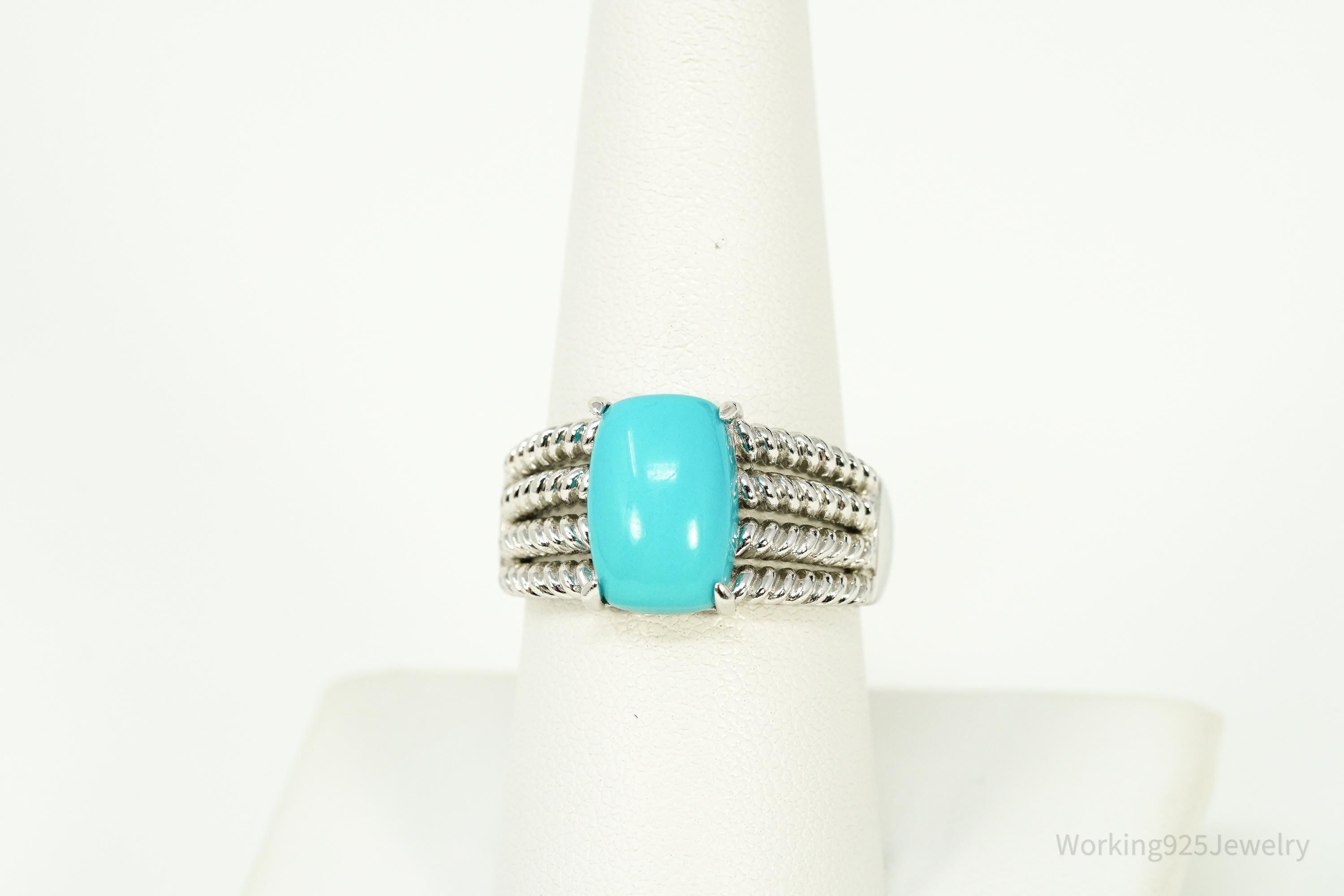 Vintage Blue Turquoise Sterling Silver Ring Size 8