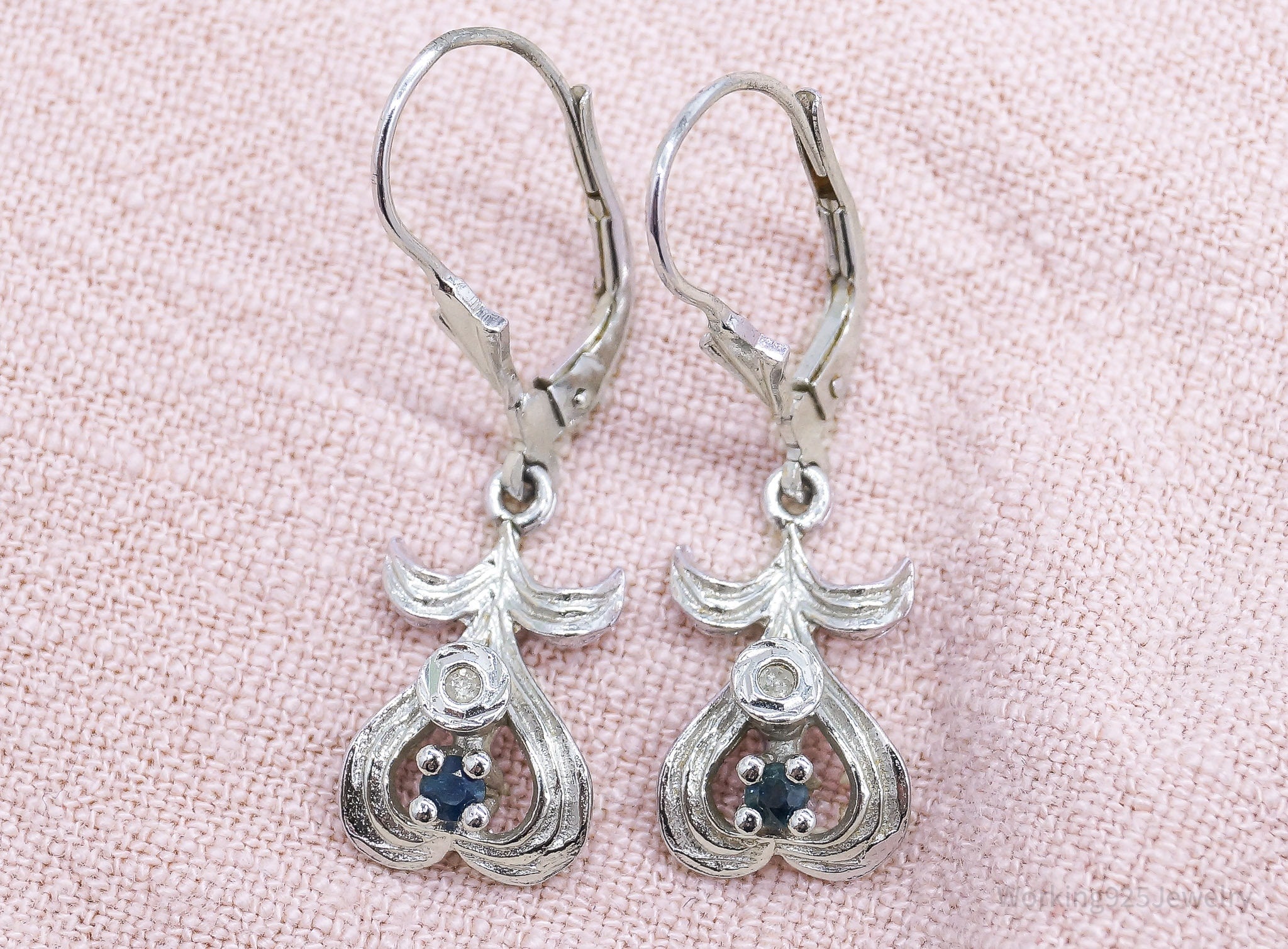 Victorian Antique Sapphire Diamond 835 Silver Earrings