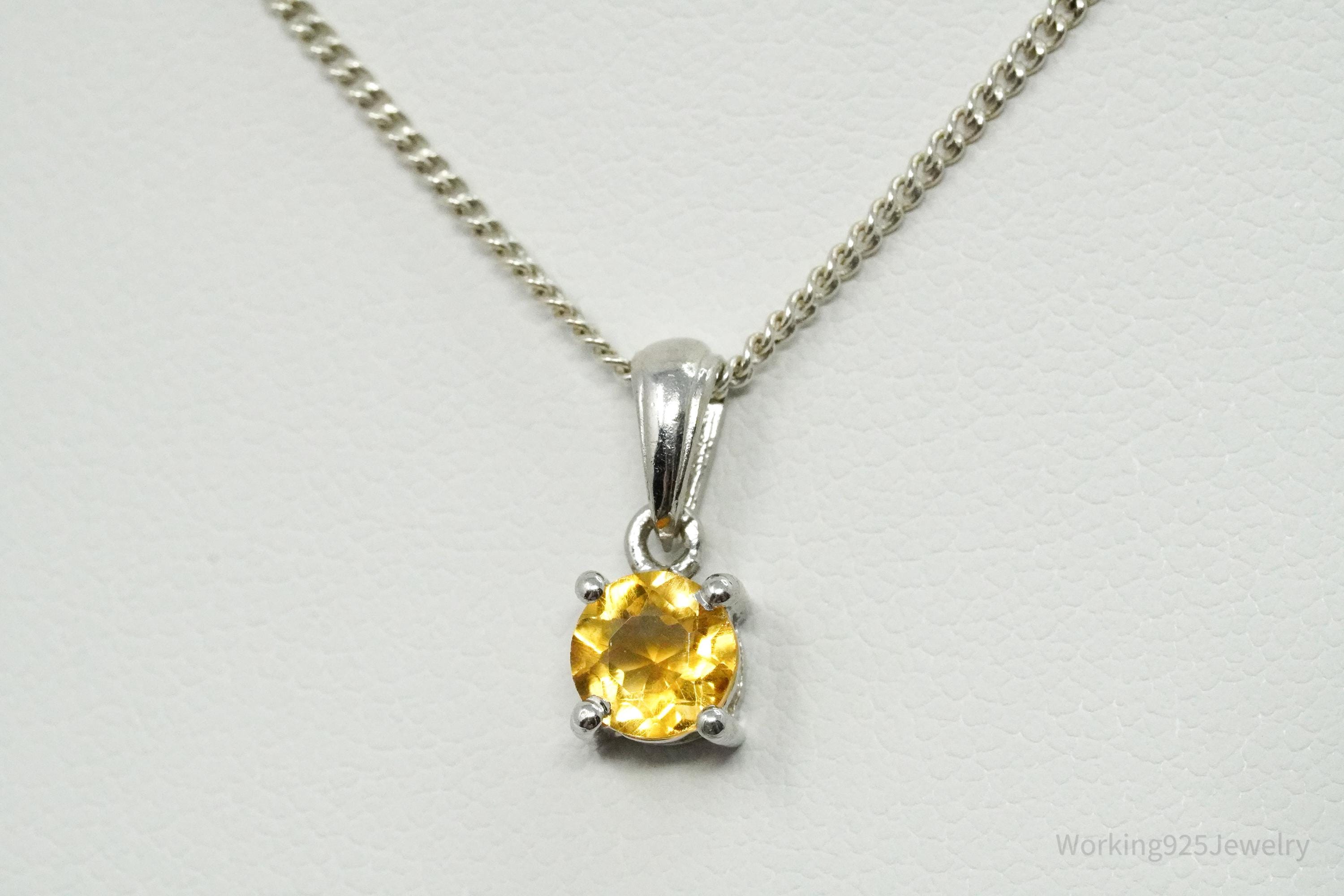 Vintage Citrine Sterling Silver Necklace 19"