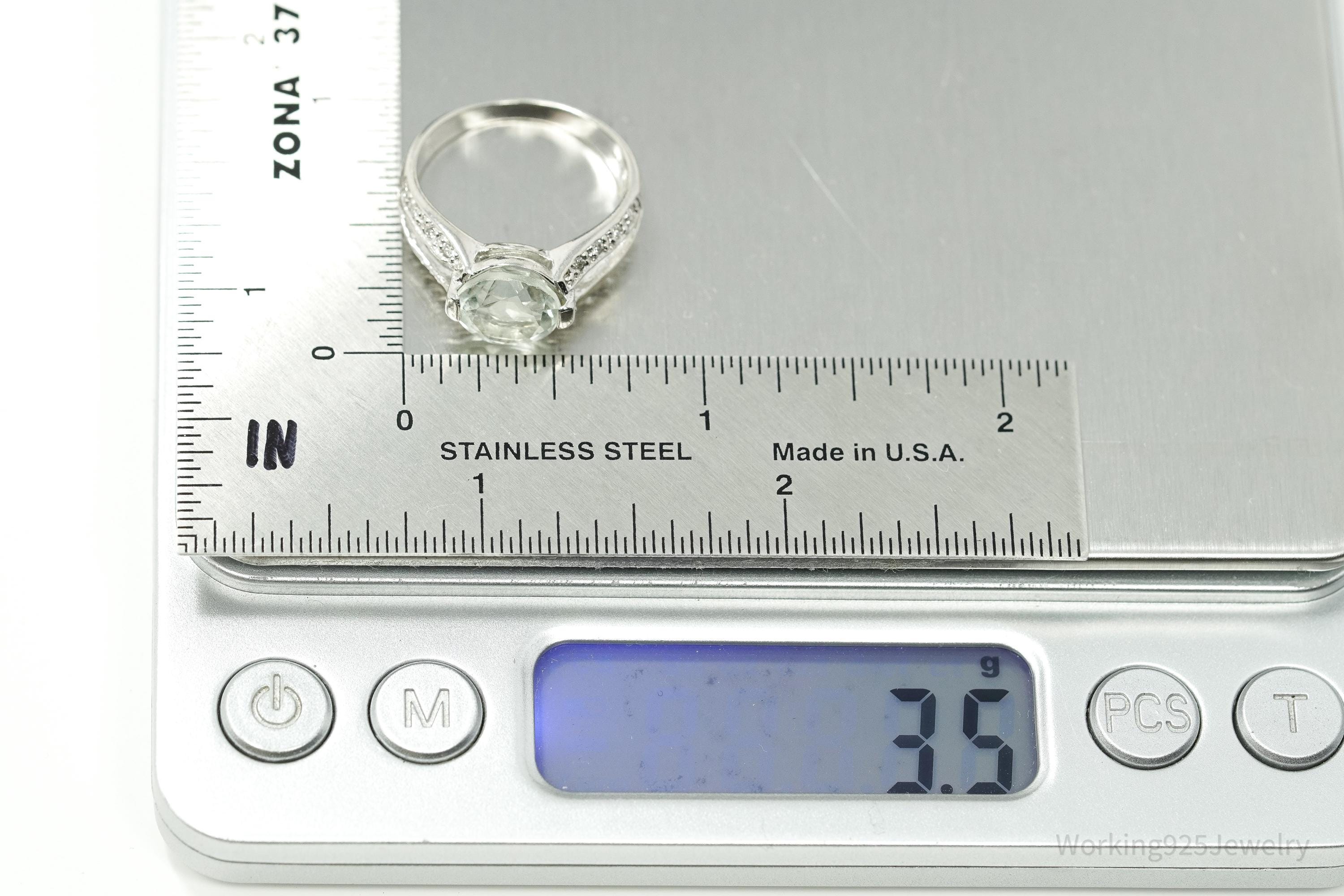 Vintage RJC Prasiolite & Cubic Zirconia Sterling Silver Ring - Size 7.5