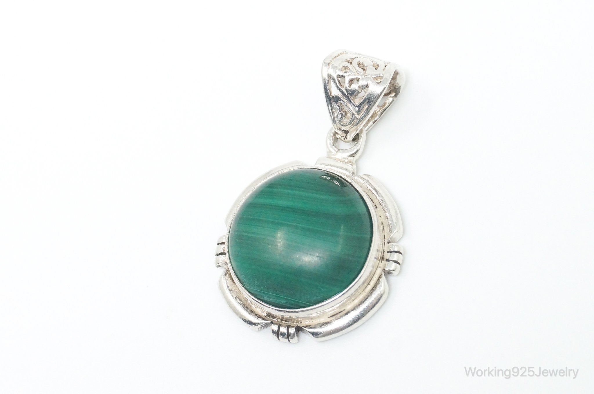 Vintage Southwestern Malachite Sterling Silver Necklace Pendant