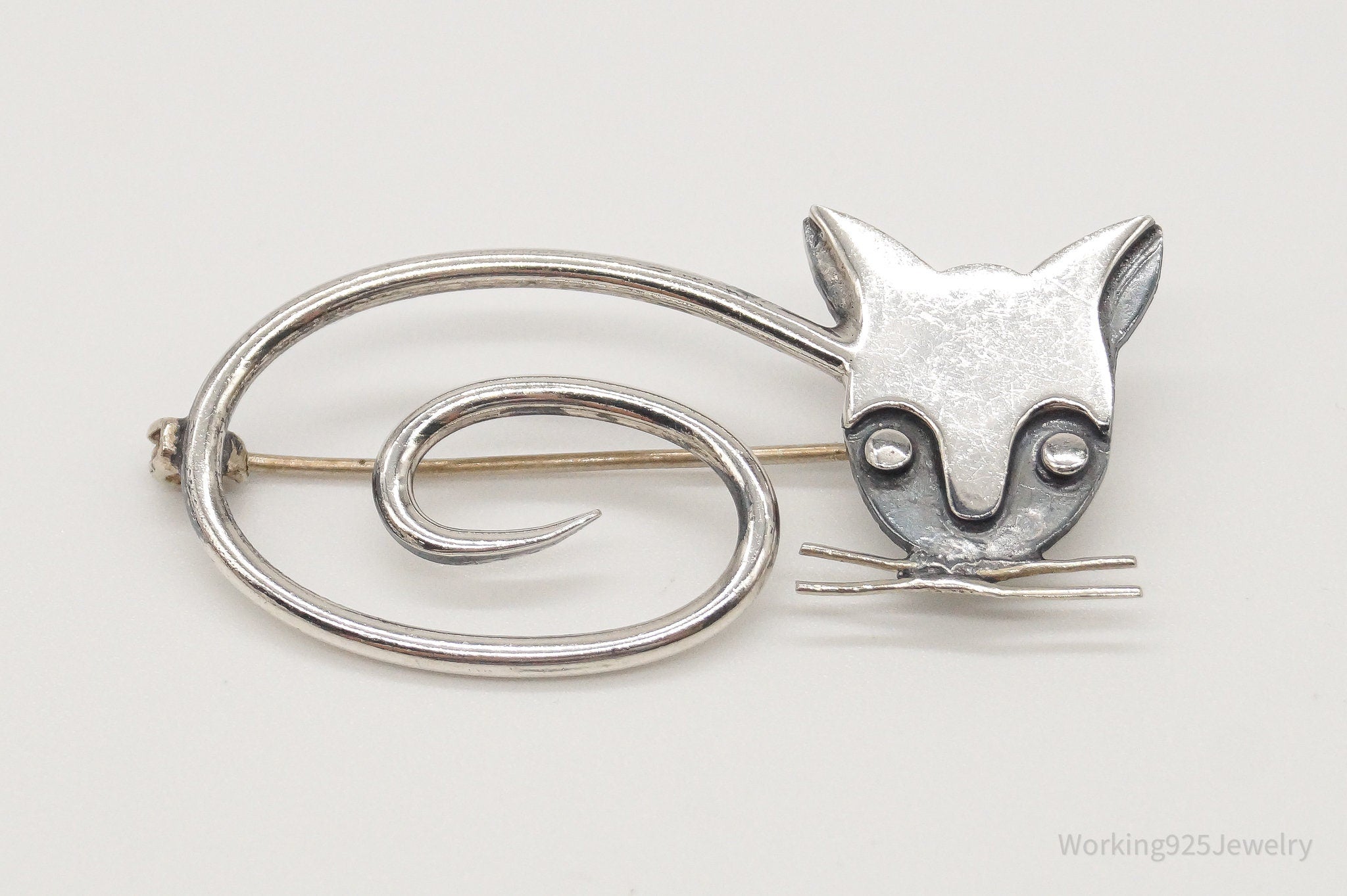 Vintage Taxco Designer DELFINO Abstract Cat Sterling Silver Brooch Pin