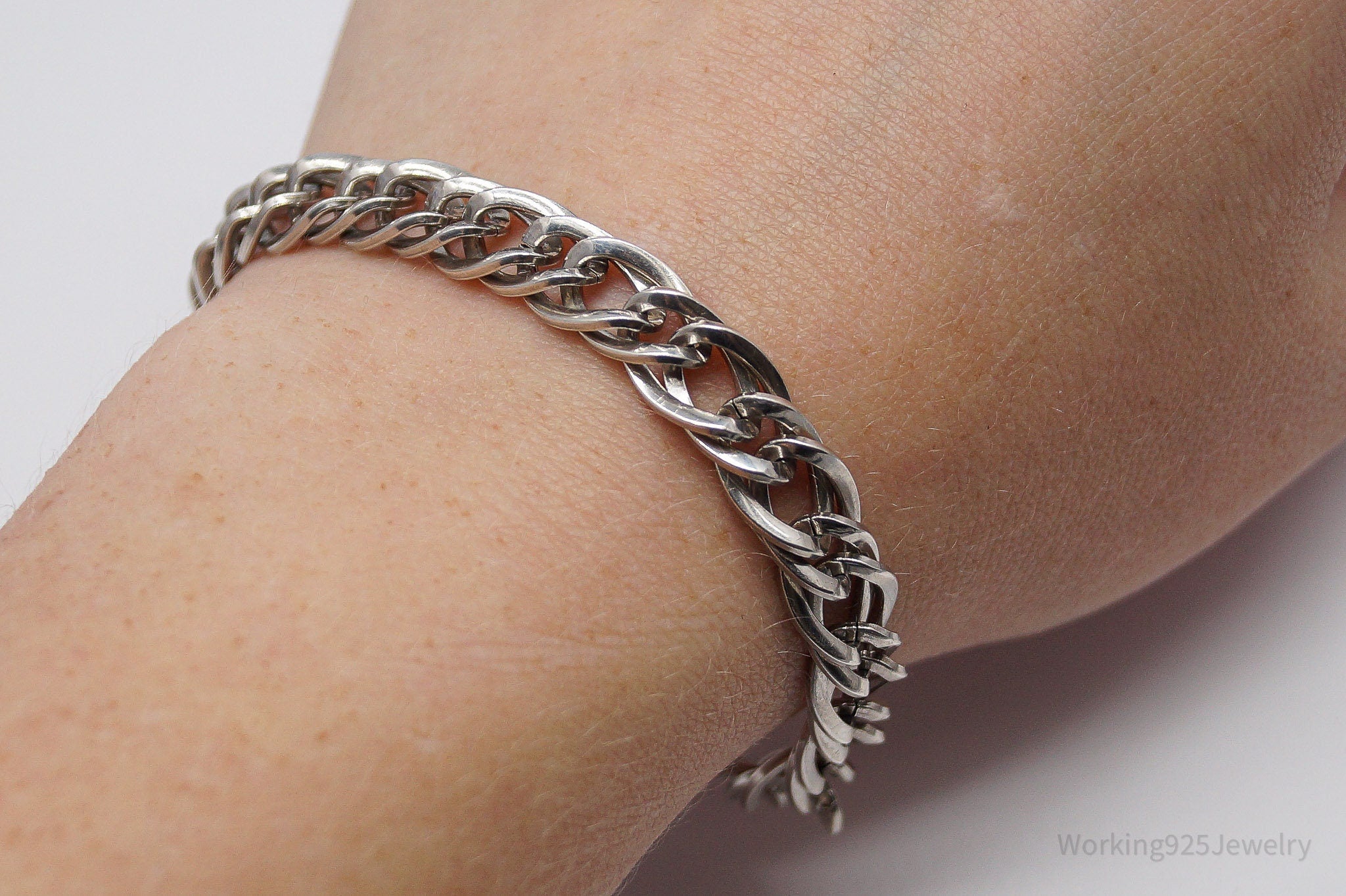 Vintage JB Mid Century Sterling Silver Chain Bracelet - 7.5"