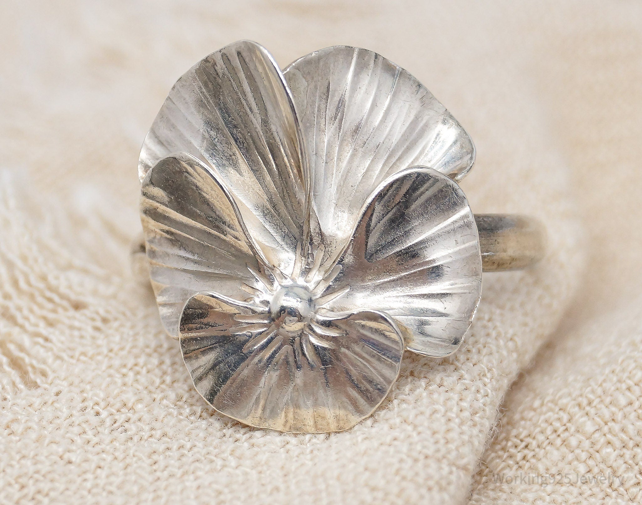 Vintage Designer NYE Flower Sterling Silver Ring - Adjustable Size 9.5