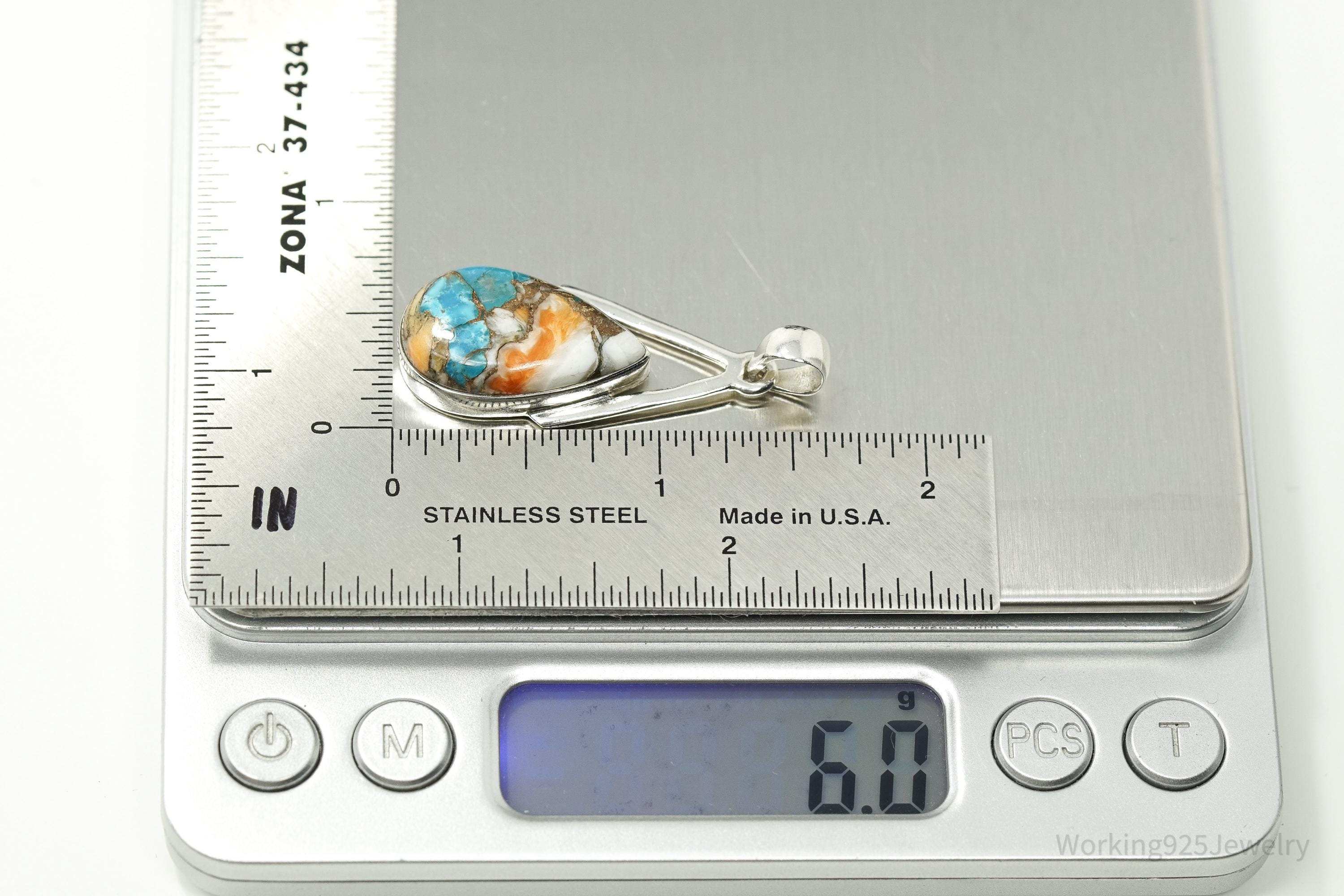 Vintage Oyster Copper Turquoise Sterling Silver Pendant 1 5/8"