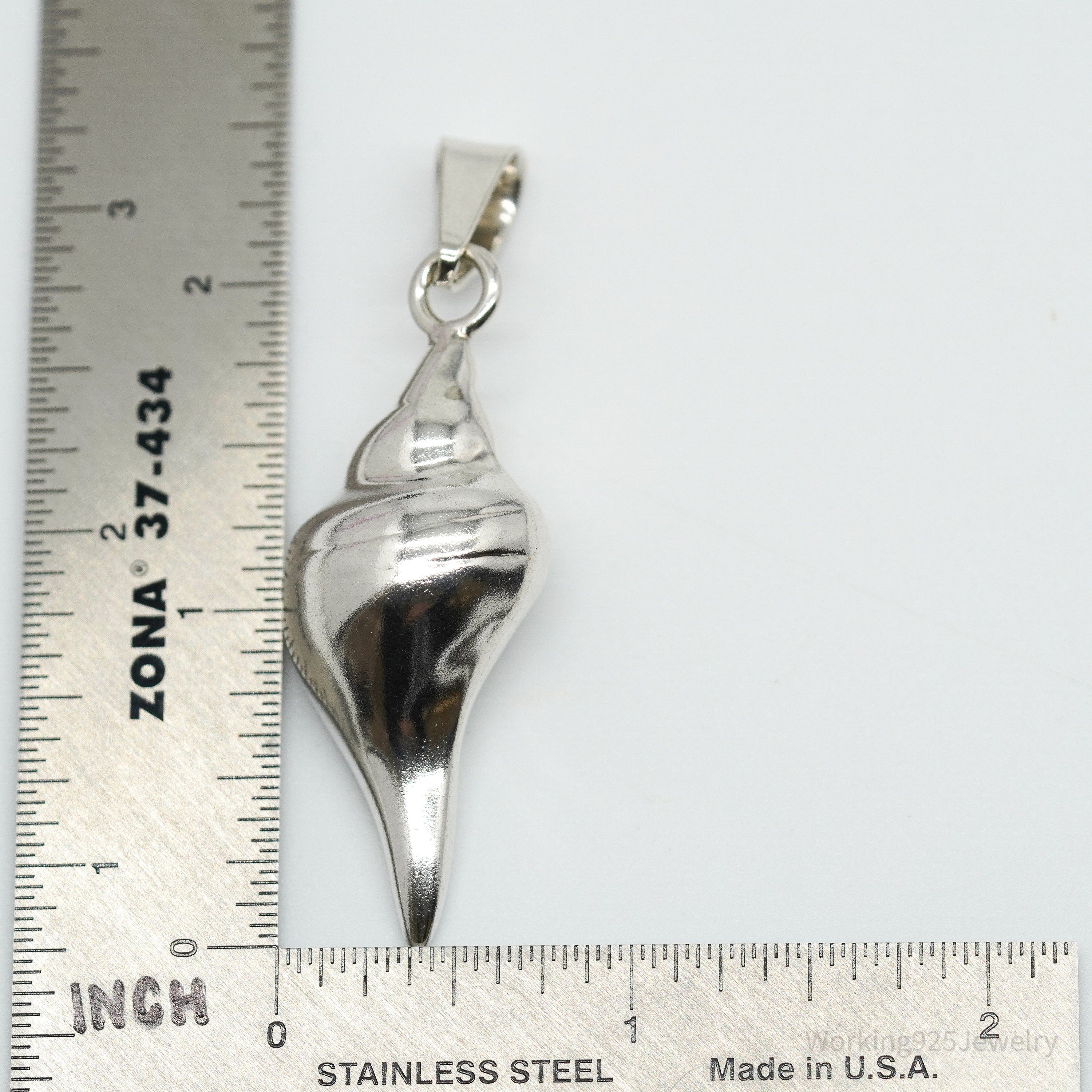 Vintage Mexico Large Sterling Silver Sea Shell Pendant 2 3/8"