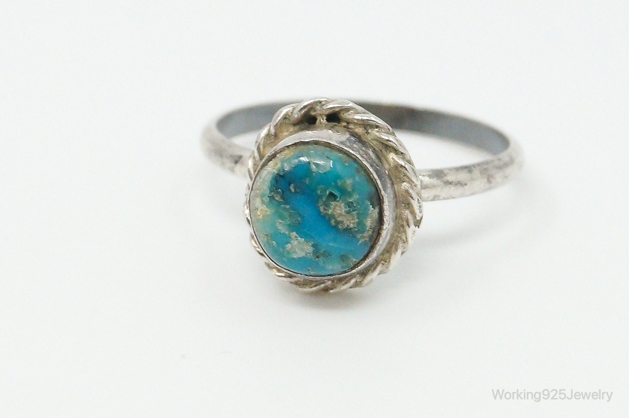 Vintage Native American Turquoise Unsigned Sterling Silver Ring - Size 3.5