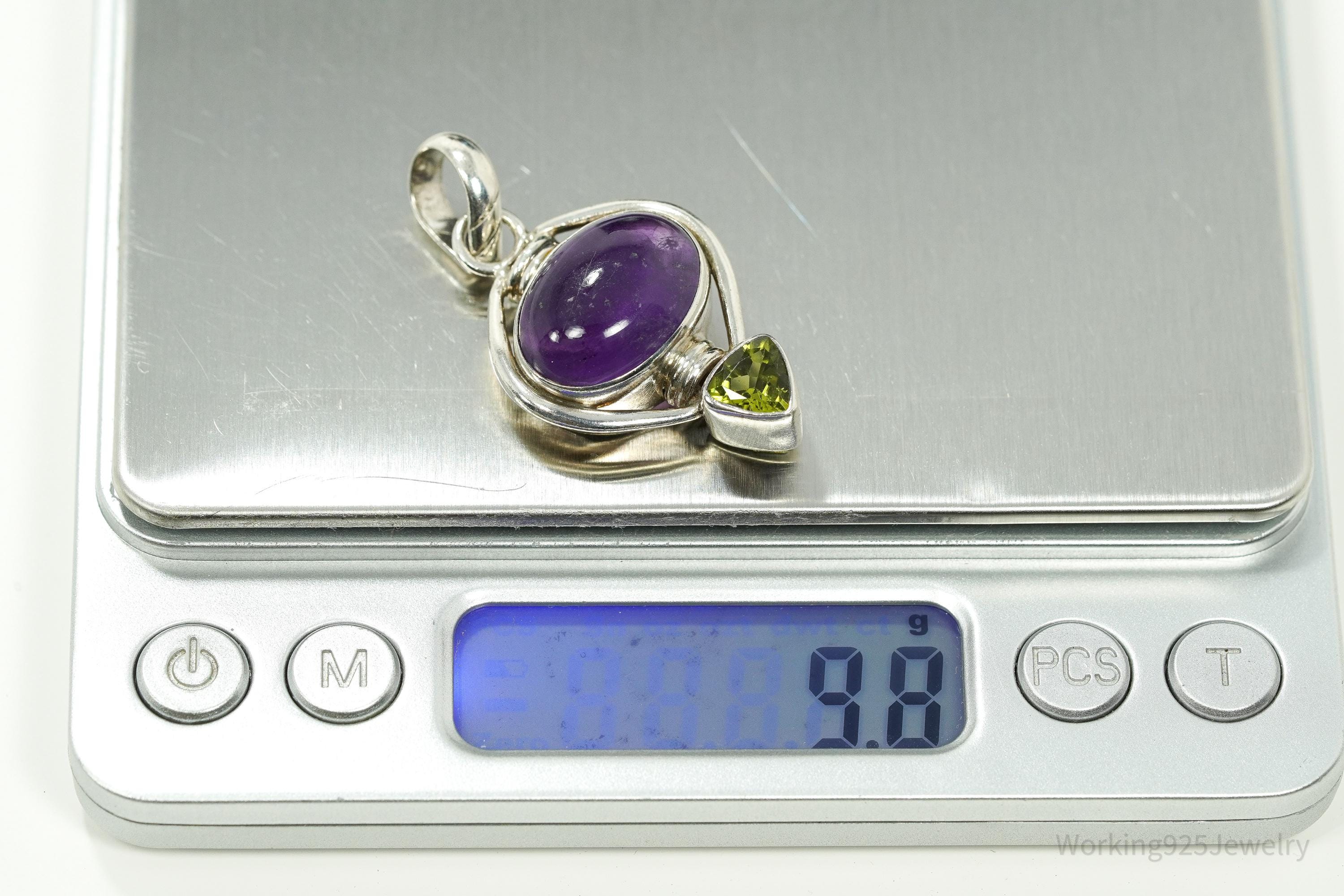 Vintage Amethyst Peridot Sterling Silver Bali Style Necklace Pendant