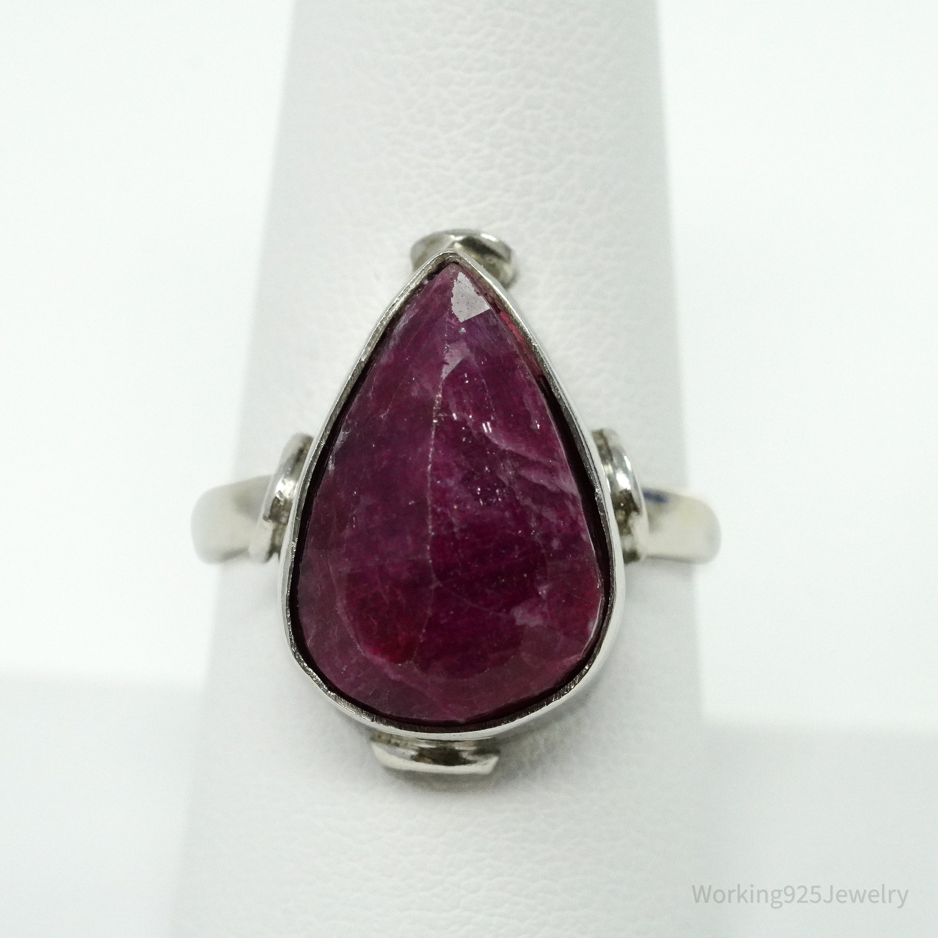 Vintage Natural Ruby Sterling Silver Ring - Size 8.25