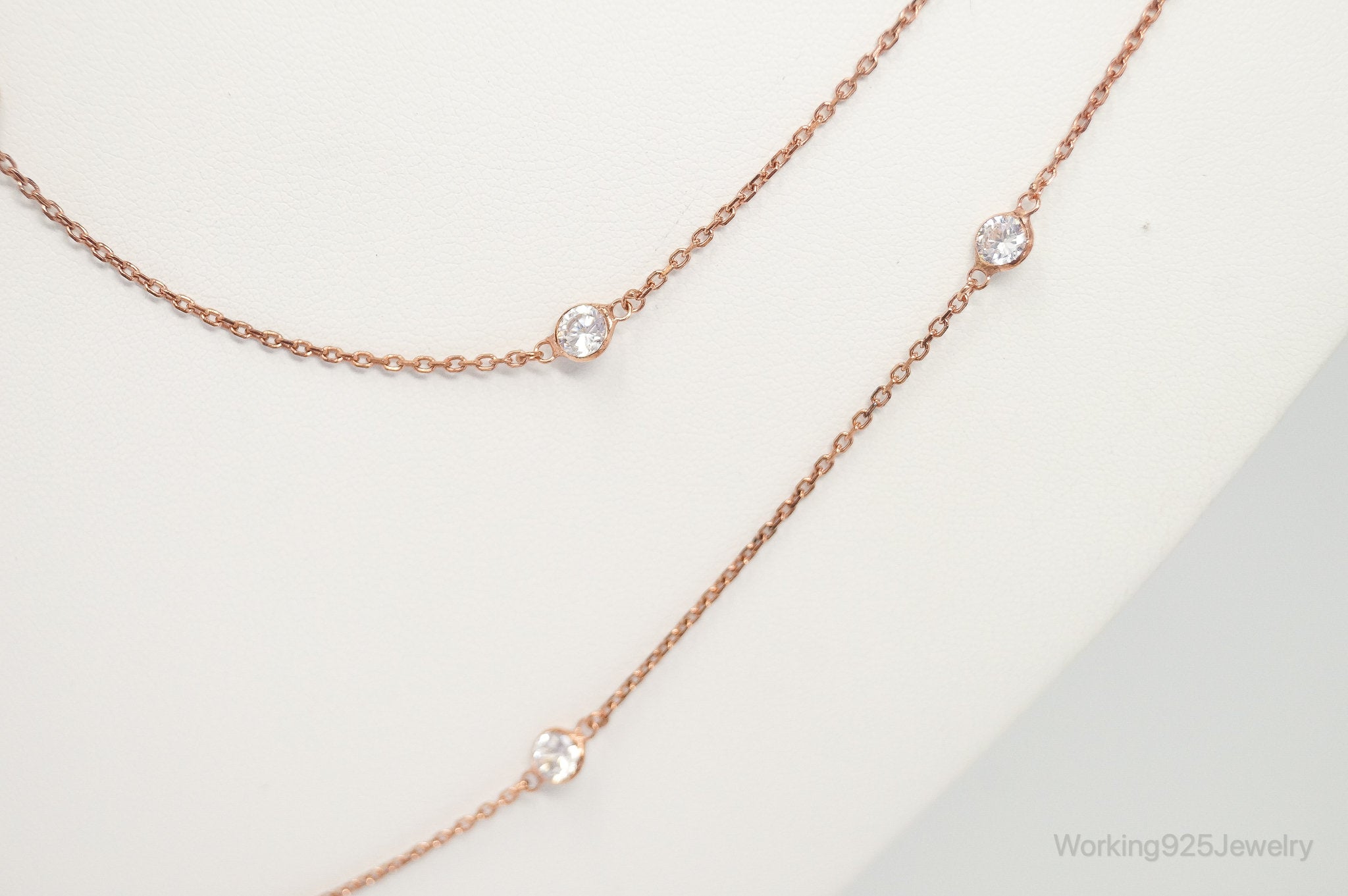 Vintage Rose Gold Vermeil Cubic Zirconia Sterling Silver Necklace