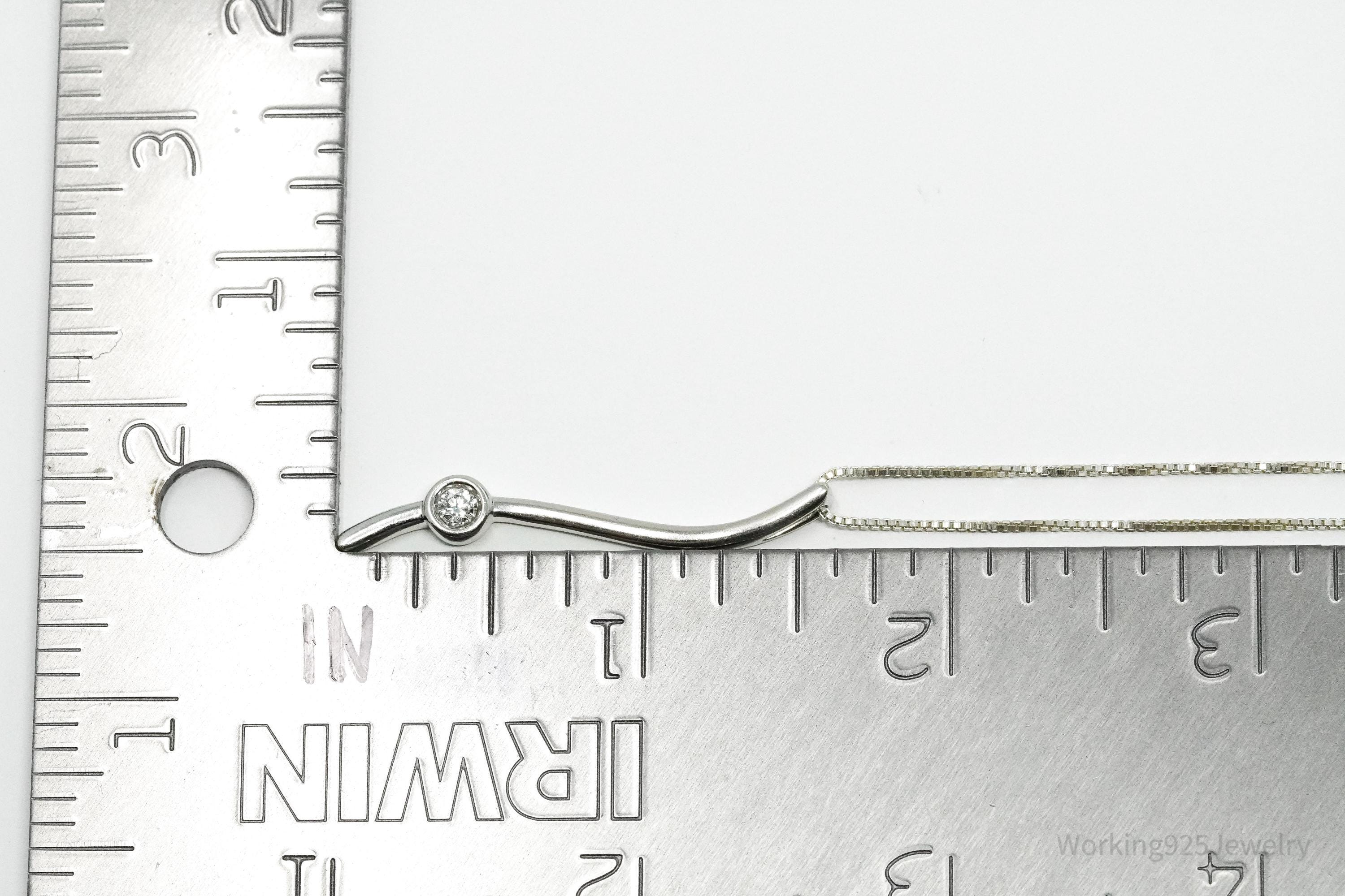 Solitaire Linear Ribbon Diamond Sterling Silver Necklace 16"