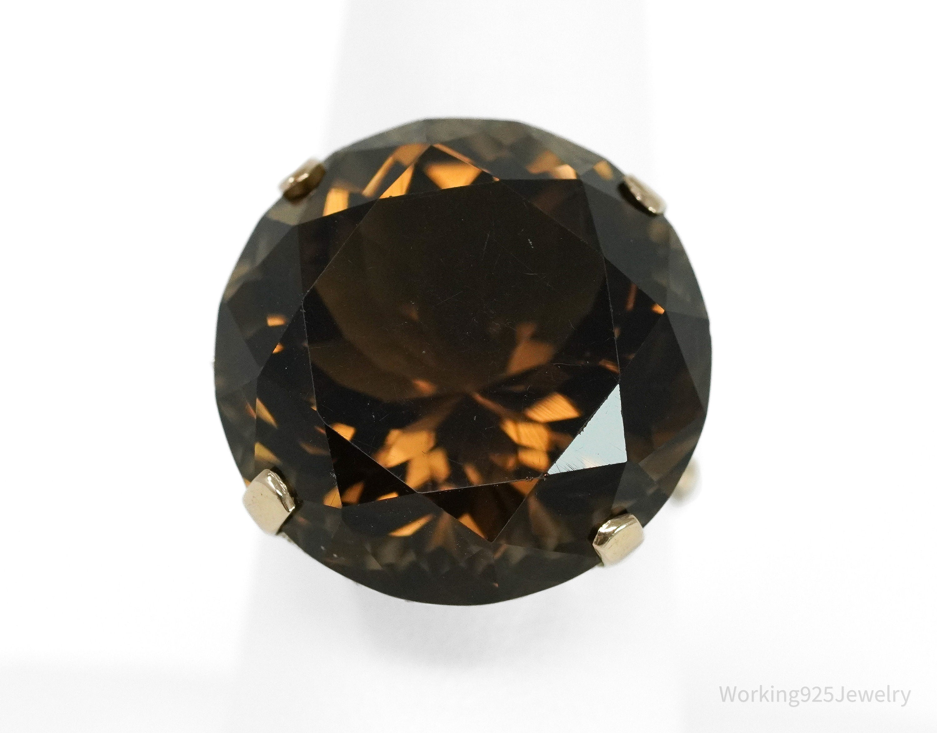 Large Smoky Quartz 14K Yellow Gold Ring - Size 8