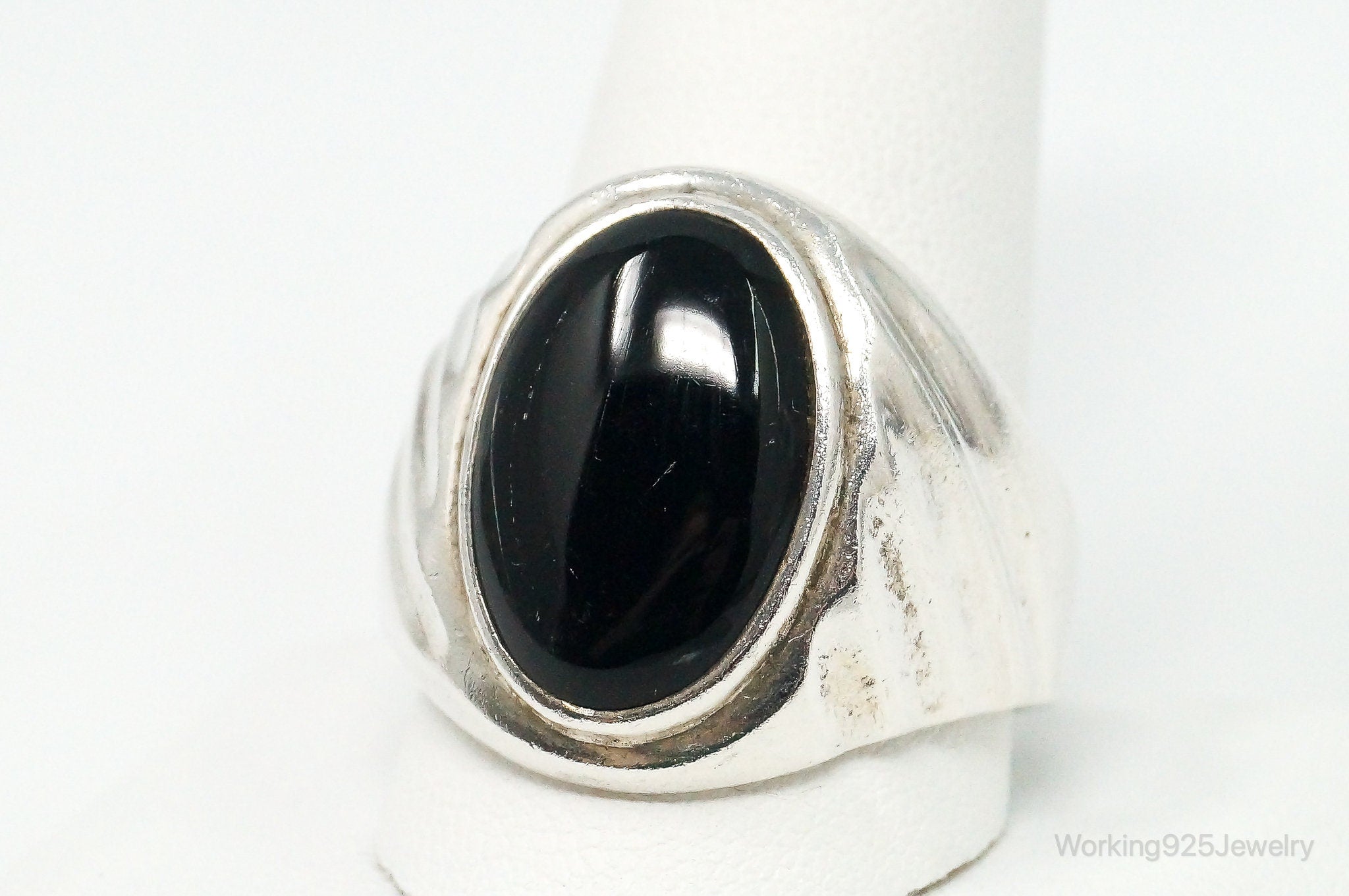 Vintage Mexico Black Onyx Sterling Silver Ring - Size 13.5