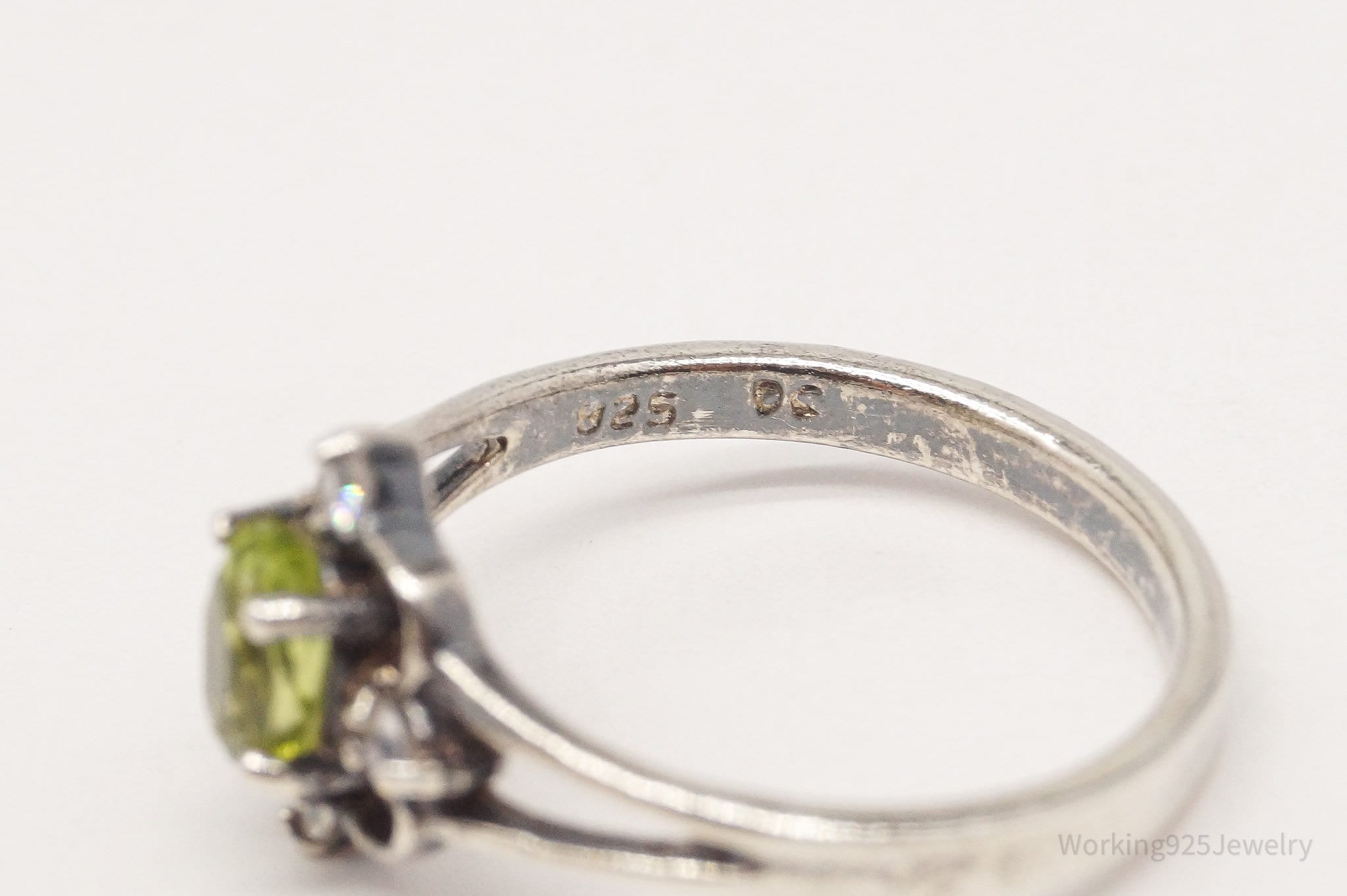 Vintage Peridot Cubic Zirconia Sterling Silver Ring - Size 7